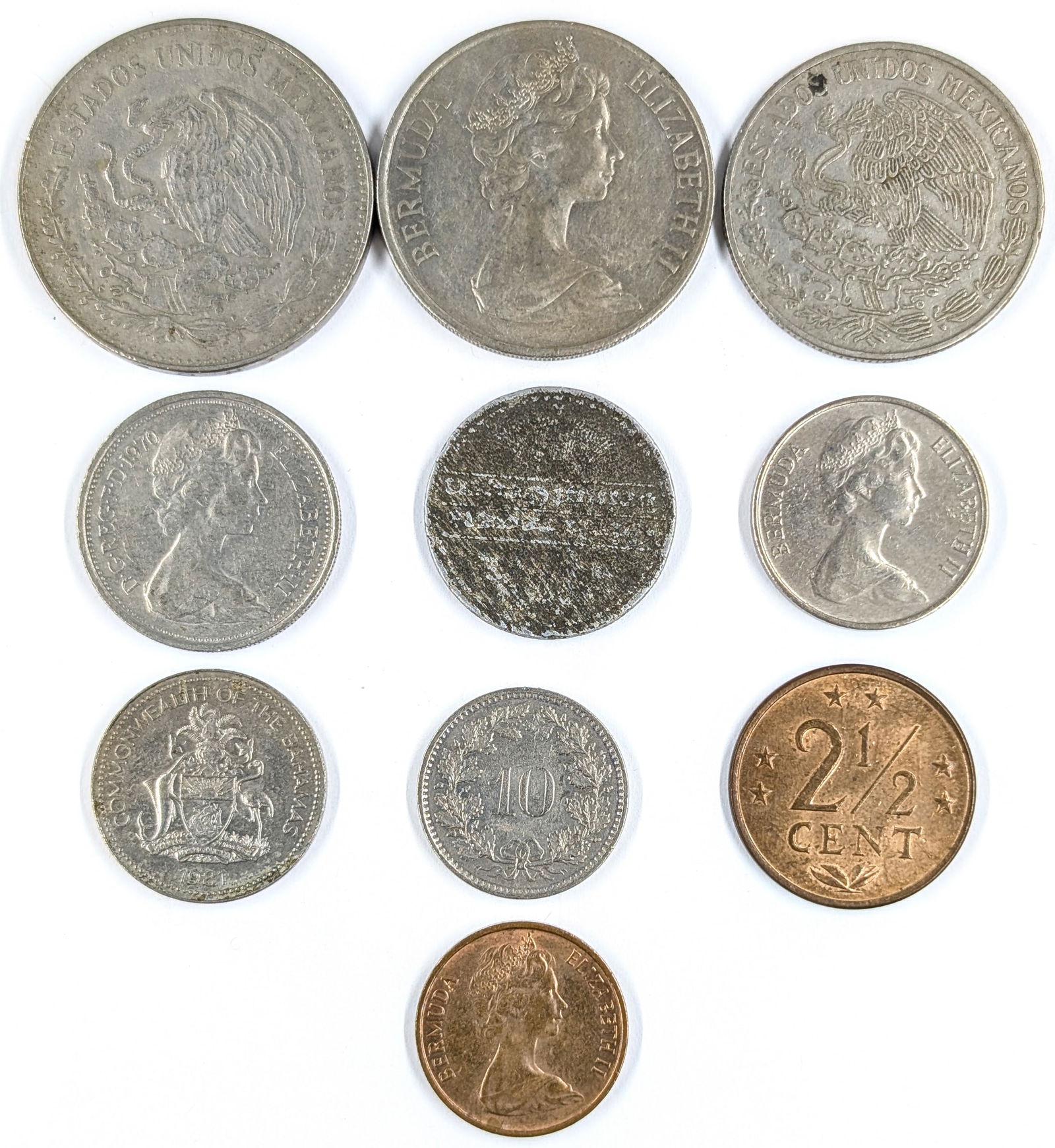 Lot of 10 Foreign Coins - Mexico, Bermuda, Bahamas, etc - 2
