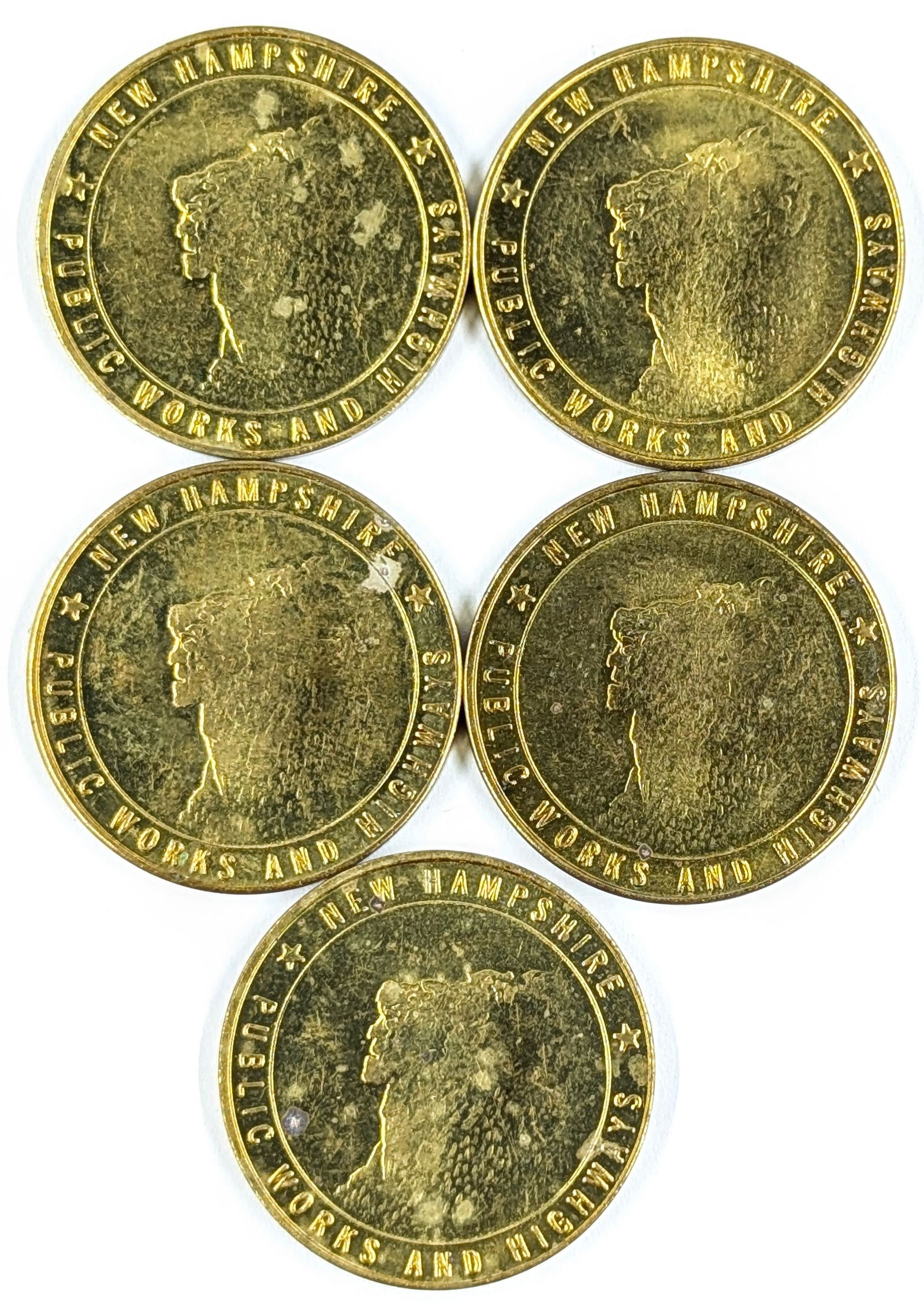 Lot of 5 New Hampshire Public Works & Highways Tokens: _ 