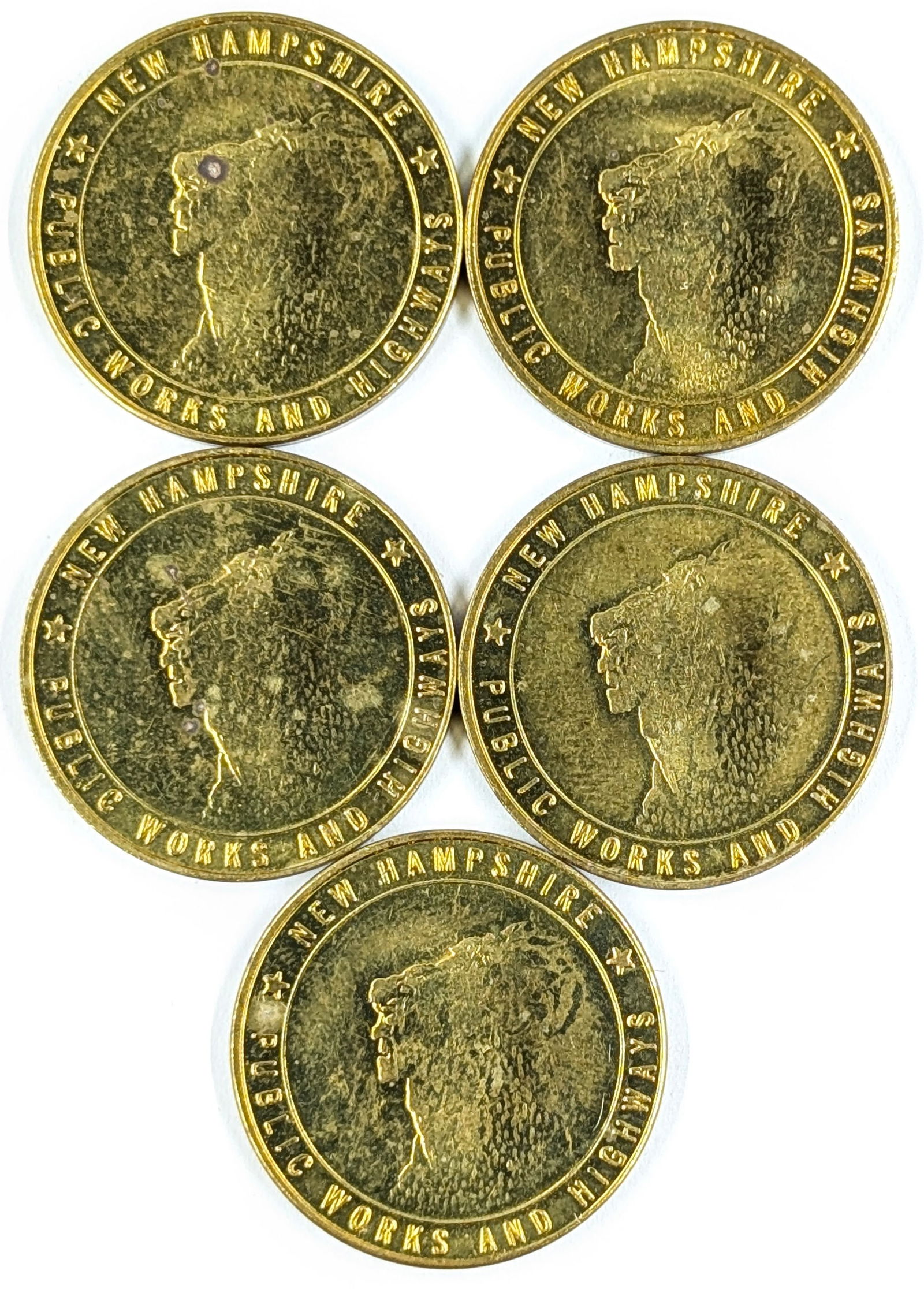 Lot of 5 New Hampshire Public Works & Highways Tokens - 2