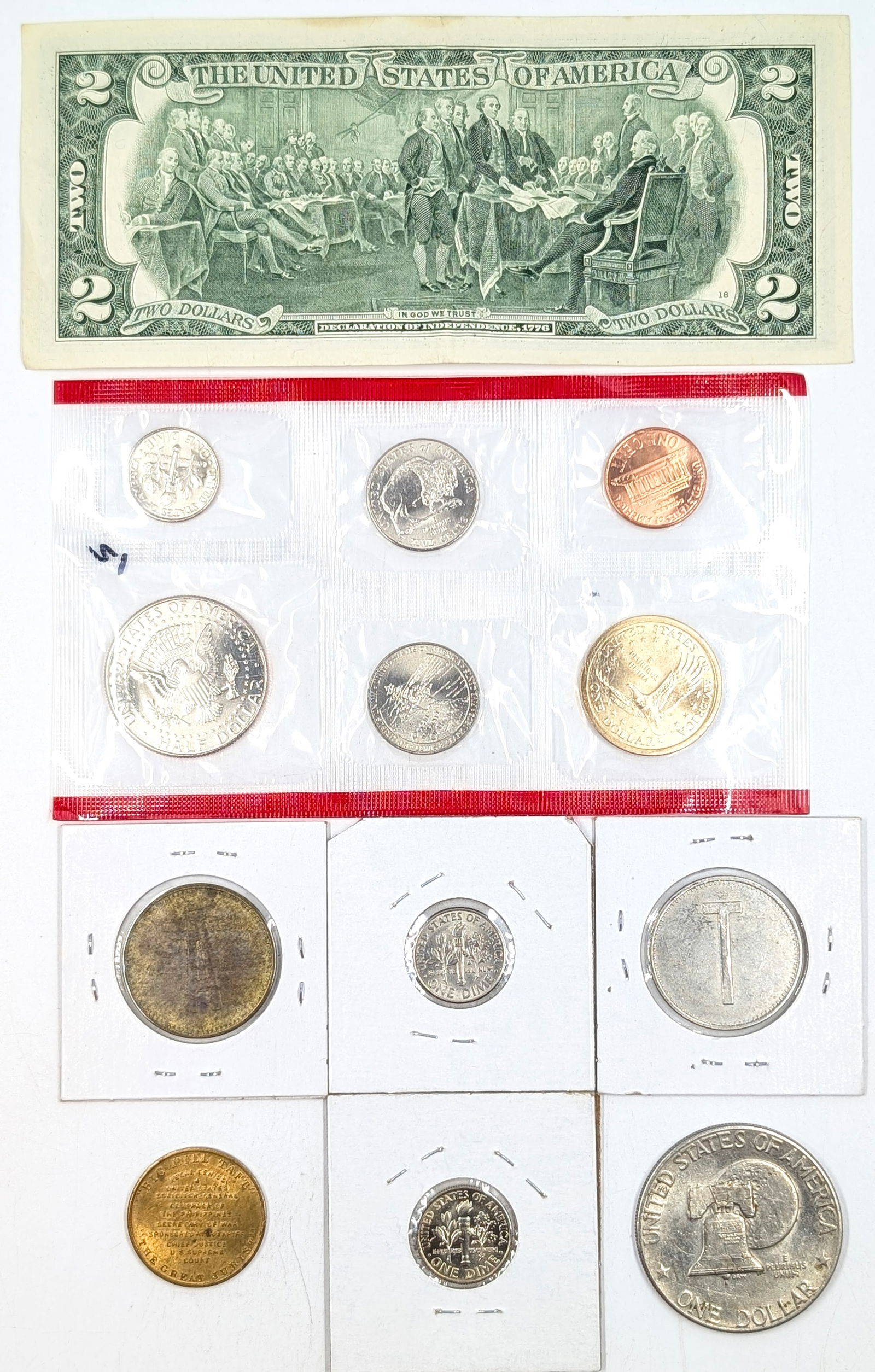 Lot of Coins, Currency, Tokens - 2005-D Uncirculated, 2009 $2 Note, etc - 2