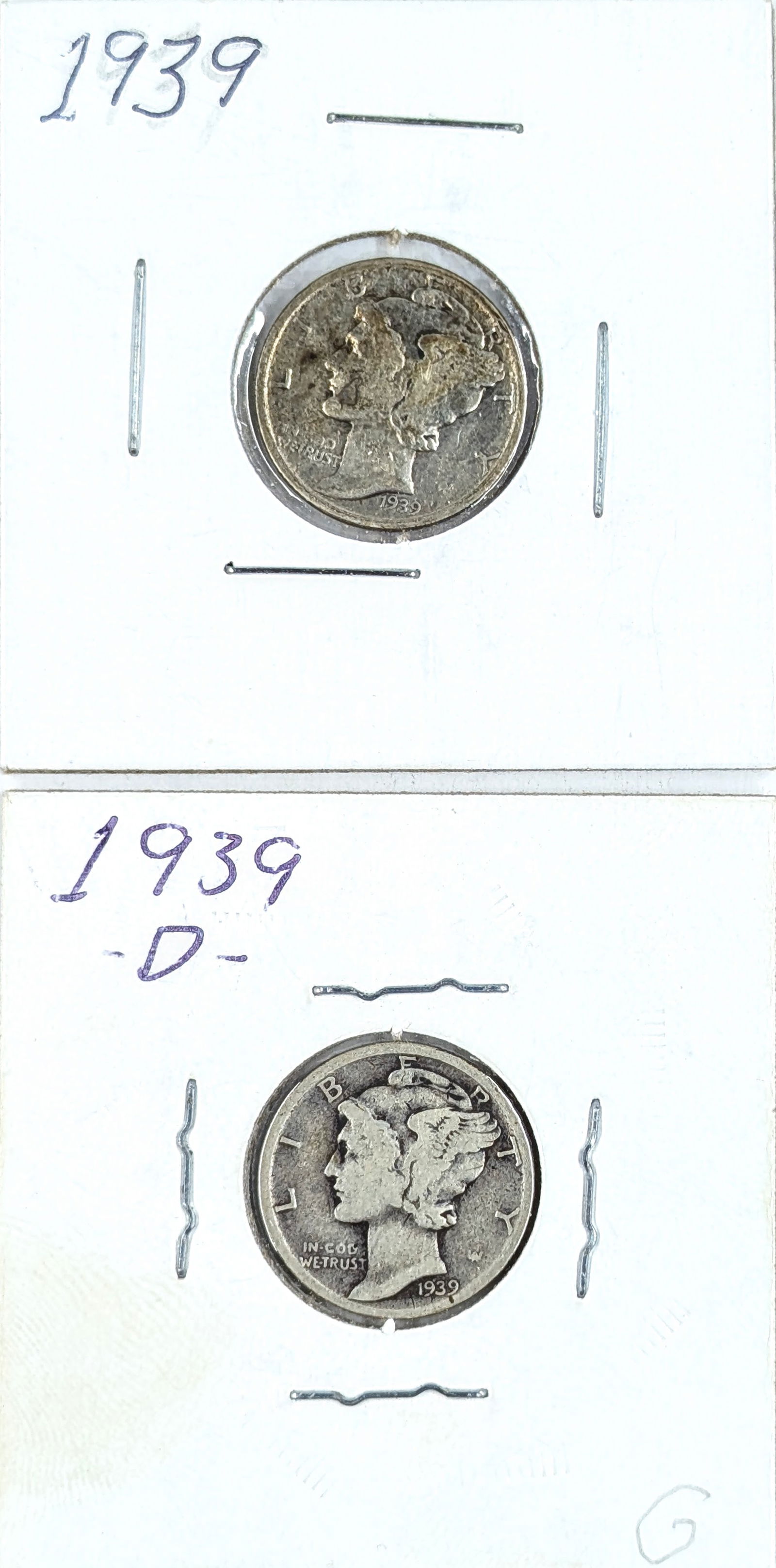 Lot of 2 Silver Mercury Dimes - 1939 P/D (1 of 2)