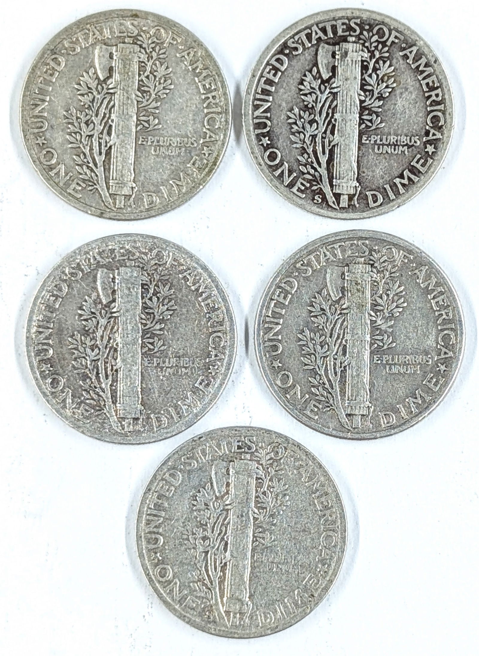 Lot of 5 Silver Mercury Dimes - 1941-1945 - 2