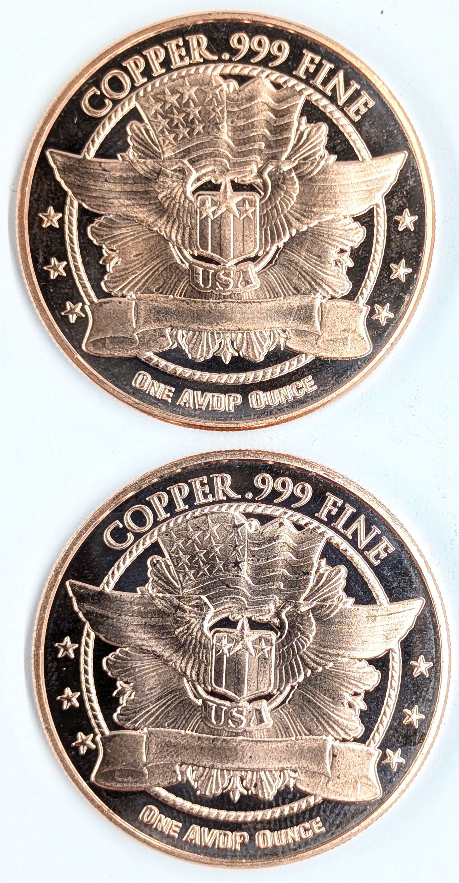 Lot of 2 - 1 Ounce (each) Fine .999 Copper Rounds - Lincoln - 2