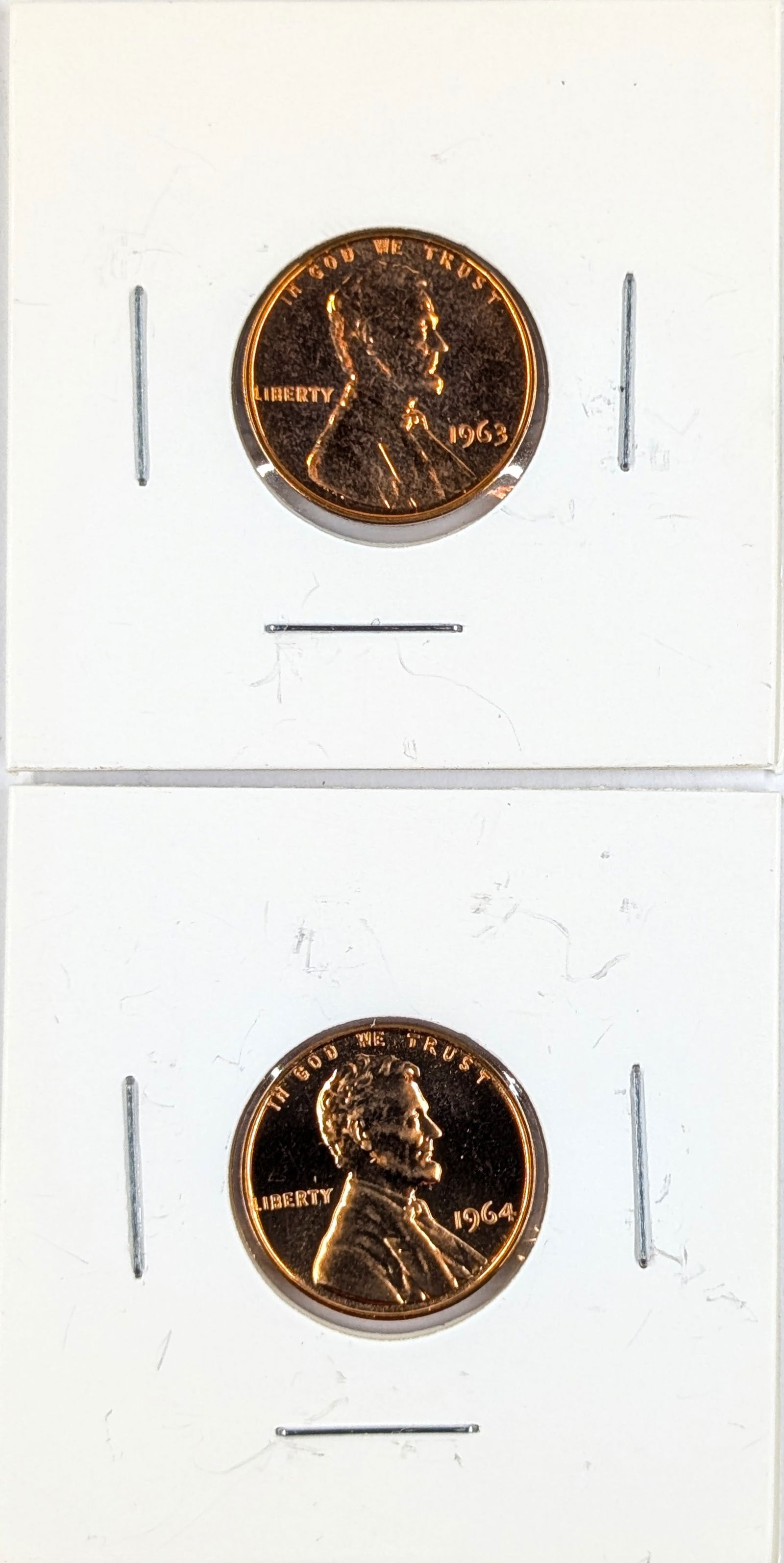 Lot of 2 Proof Wheat Cents - 1963, 1964: _ 