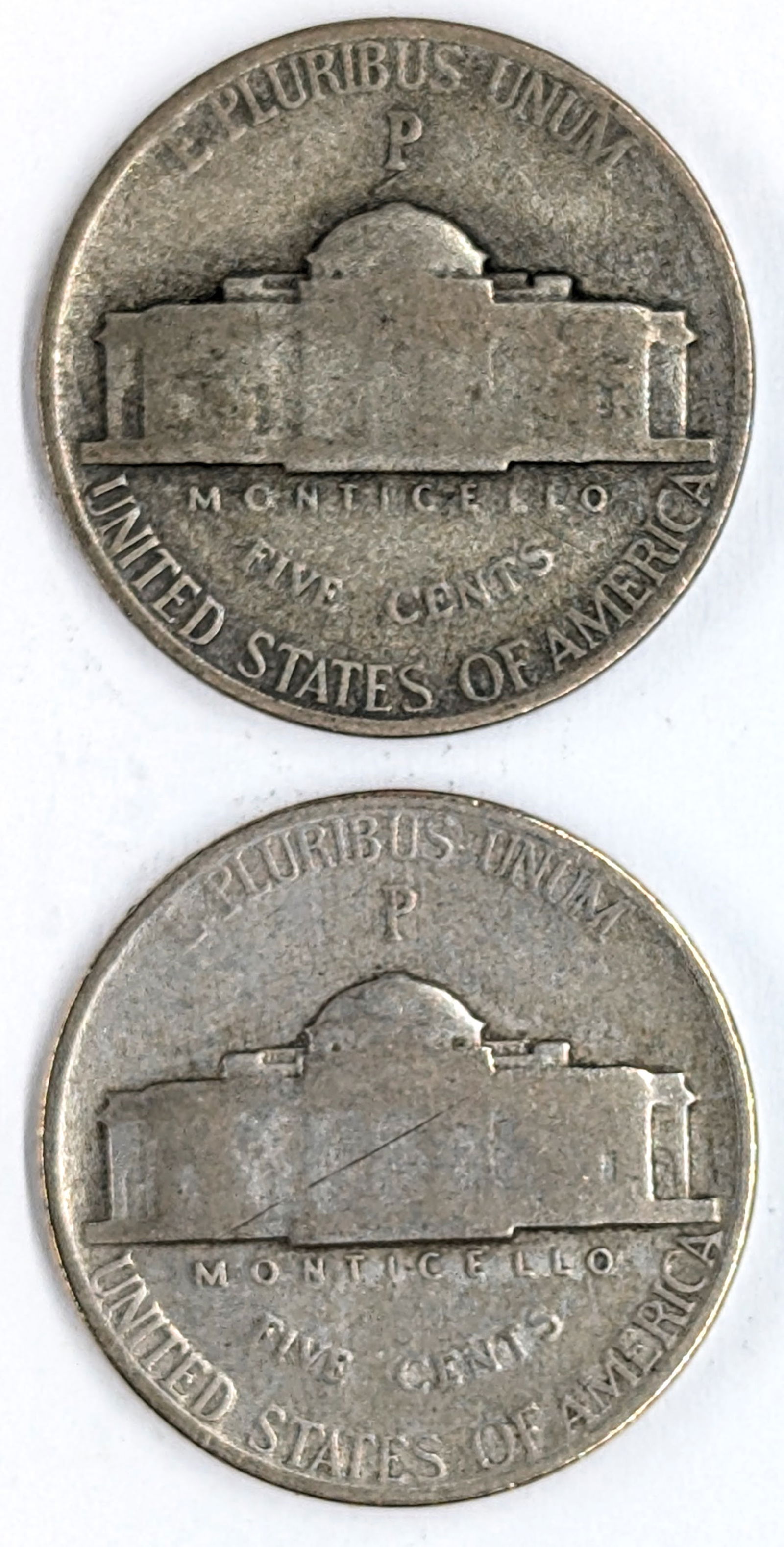 Lot of 2 Silver War Nickels - 1942-P, 1943-P - 2