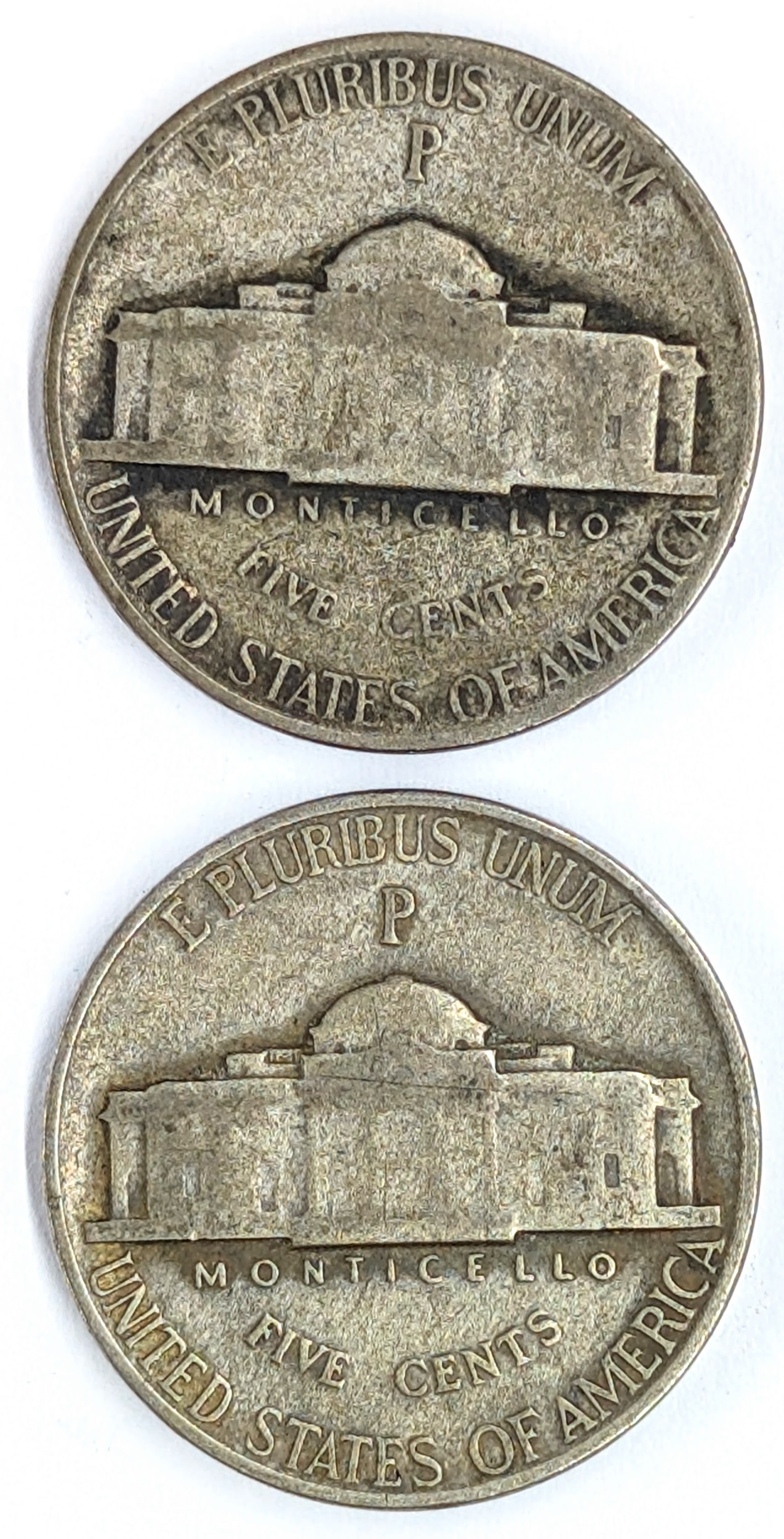 Lot of 2 Silver War Nickels - 1942-P, 1943-P - 2