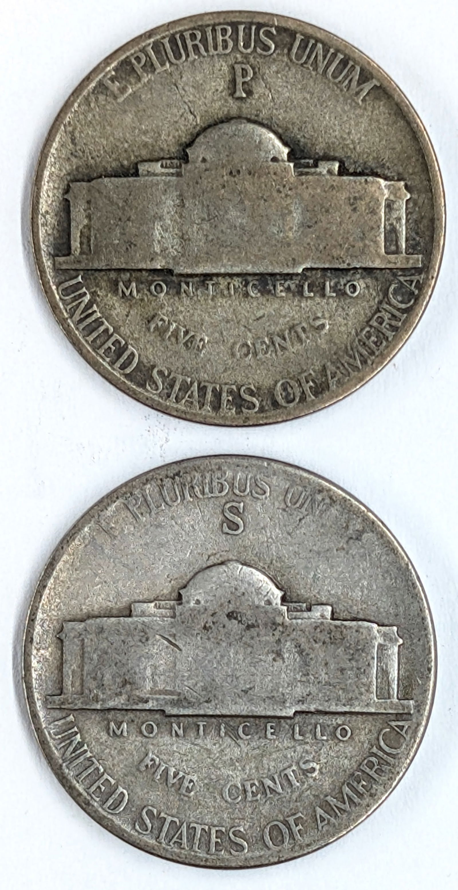 Lot of 2 Silver War Nickels - 1943 P/S - 2