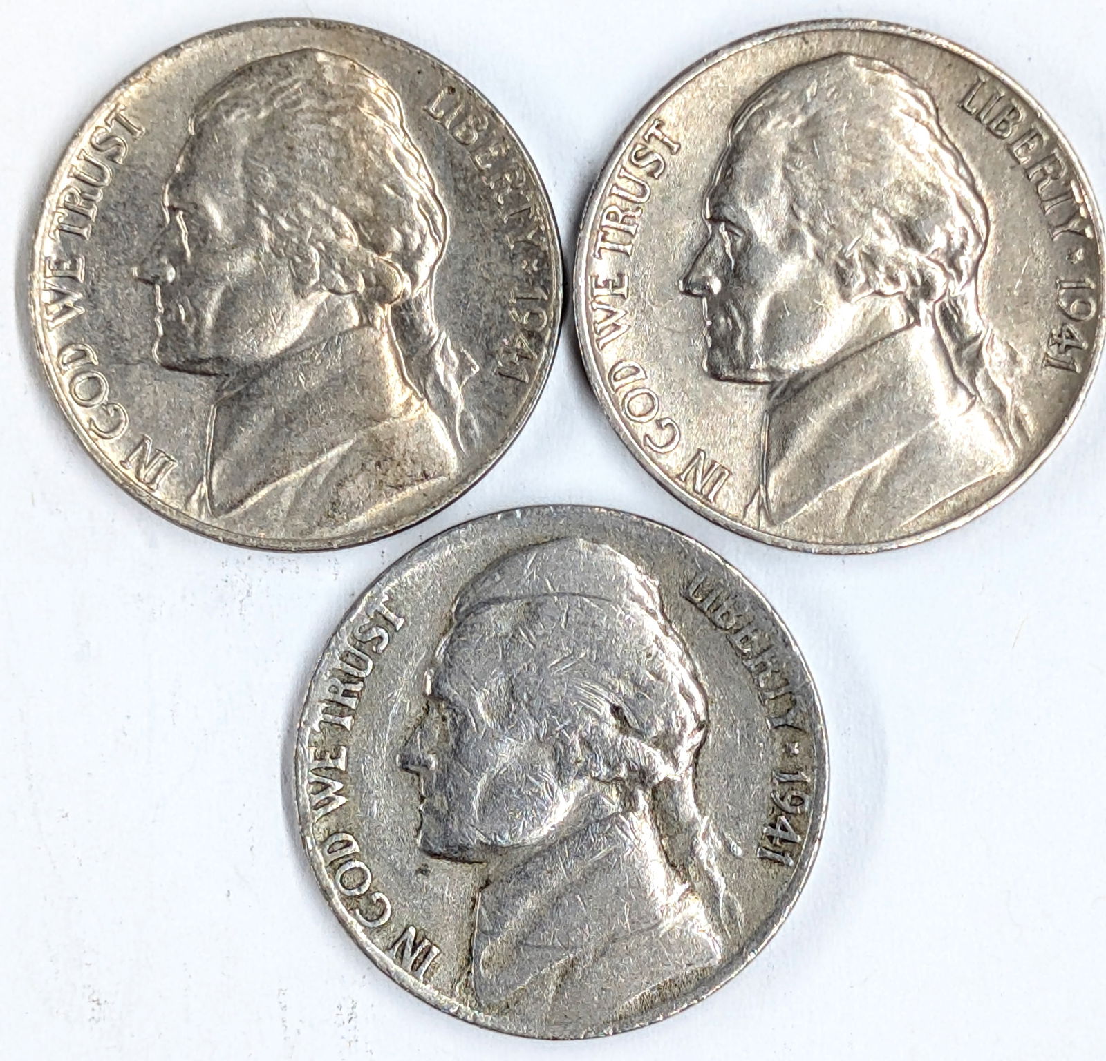 Lot of 3 Jefferson Nickels - 1941 P/D/S (1 of 2)
