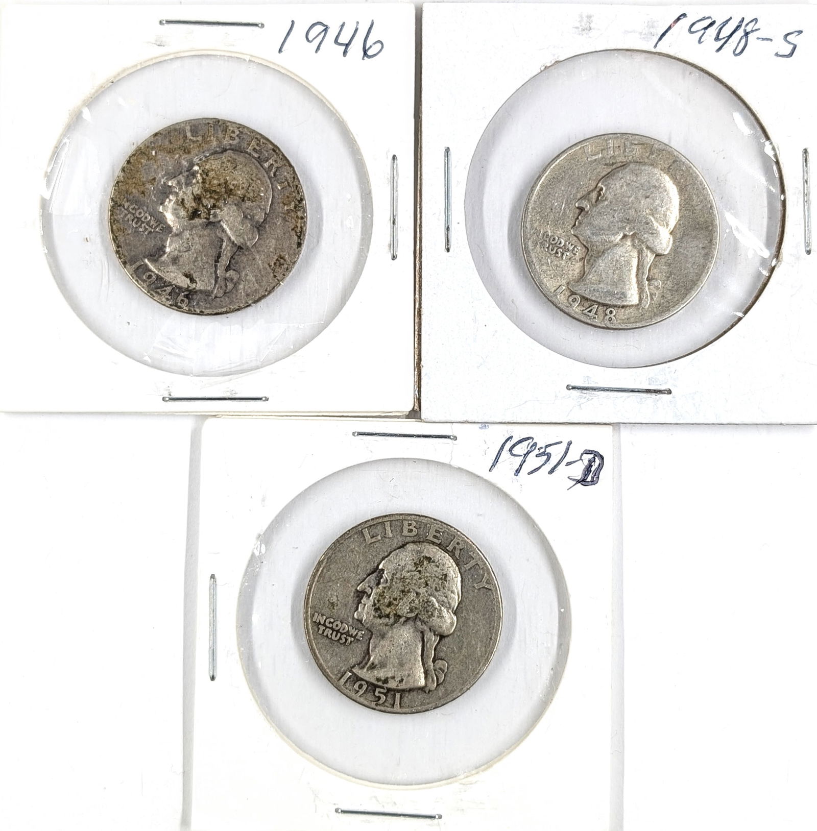 Lot of 3 Silver Washington Quarters 1946, 1948-S, 1951-D (1 of 2)