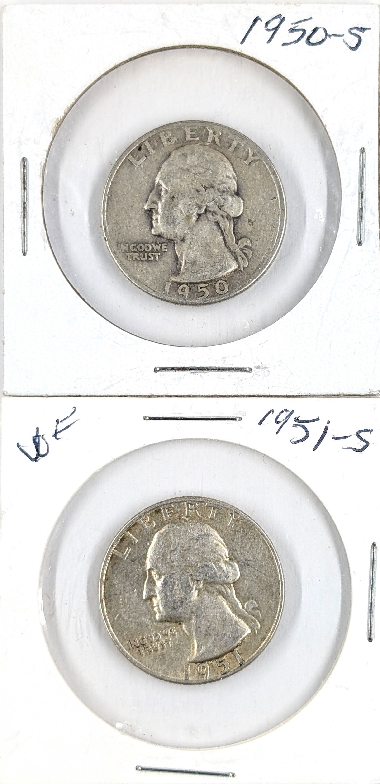 Lot of 2 Silver Washington Quarter- 1950-S, 1951-S (1 of 2)