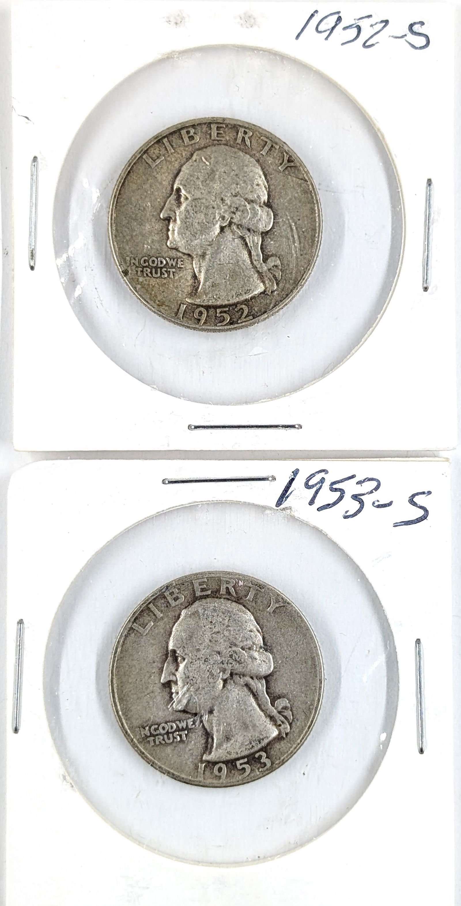 Lot of 2 Silver Washington Quarter- 1952-S, 1953 (1 of 2)