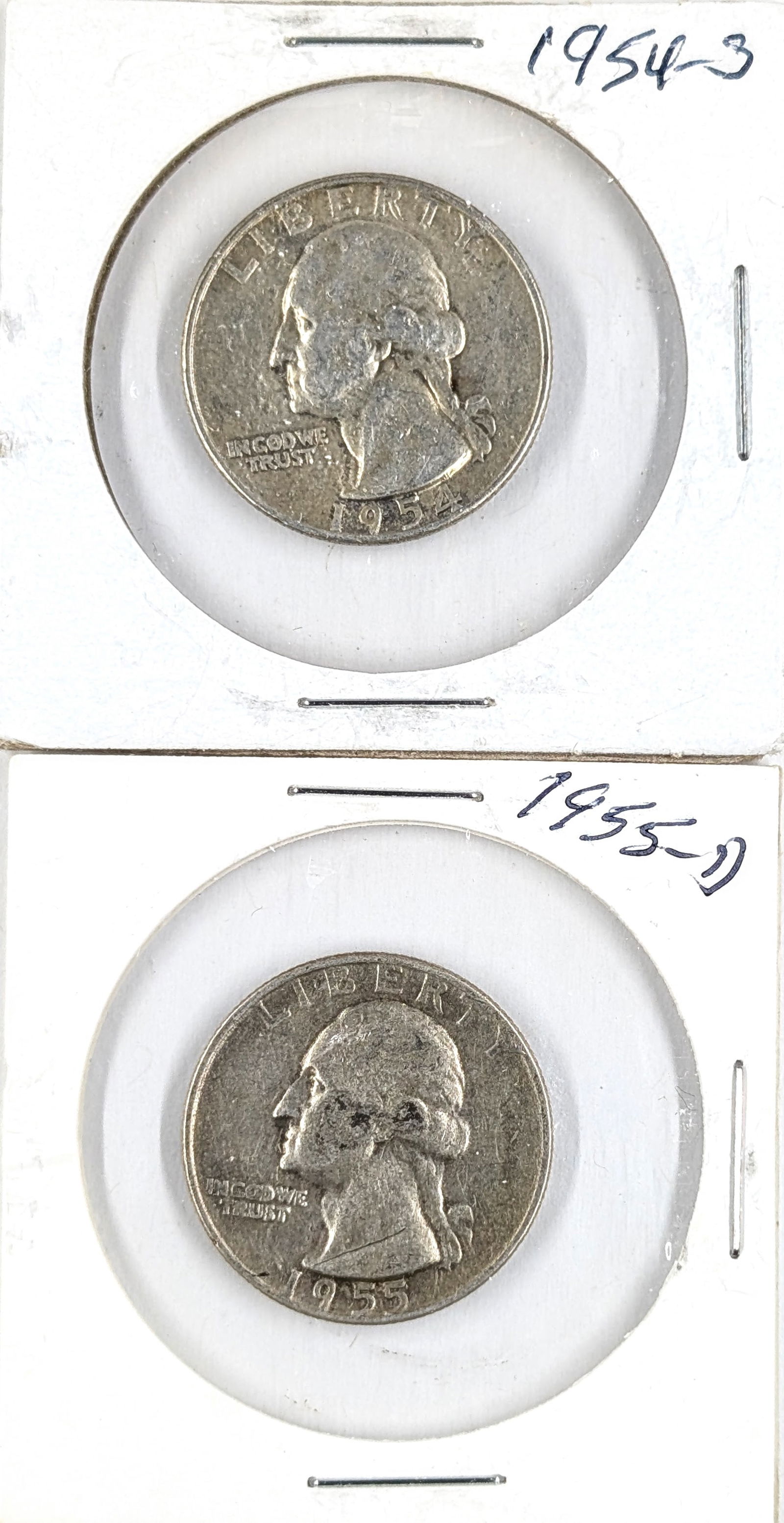 Lot of 2 Silver Washington Quarter-1954-S, 1955-D (1 of 2)