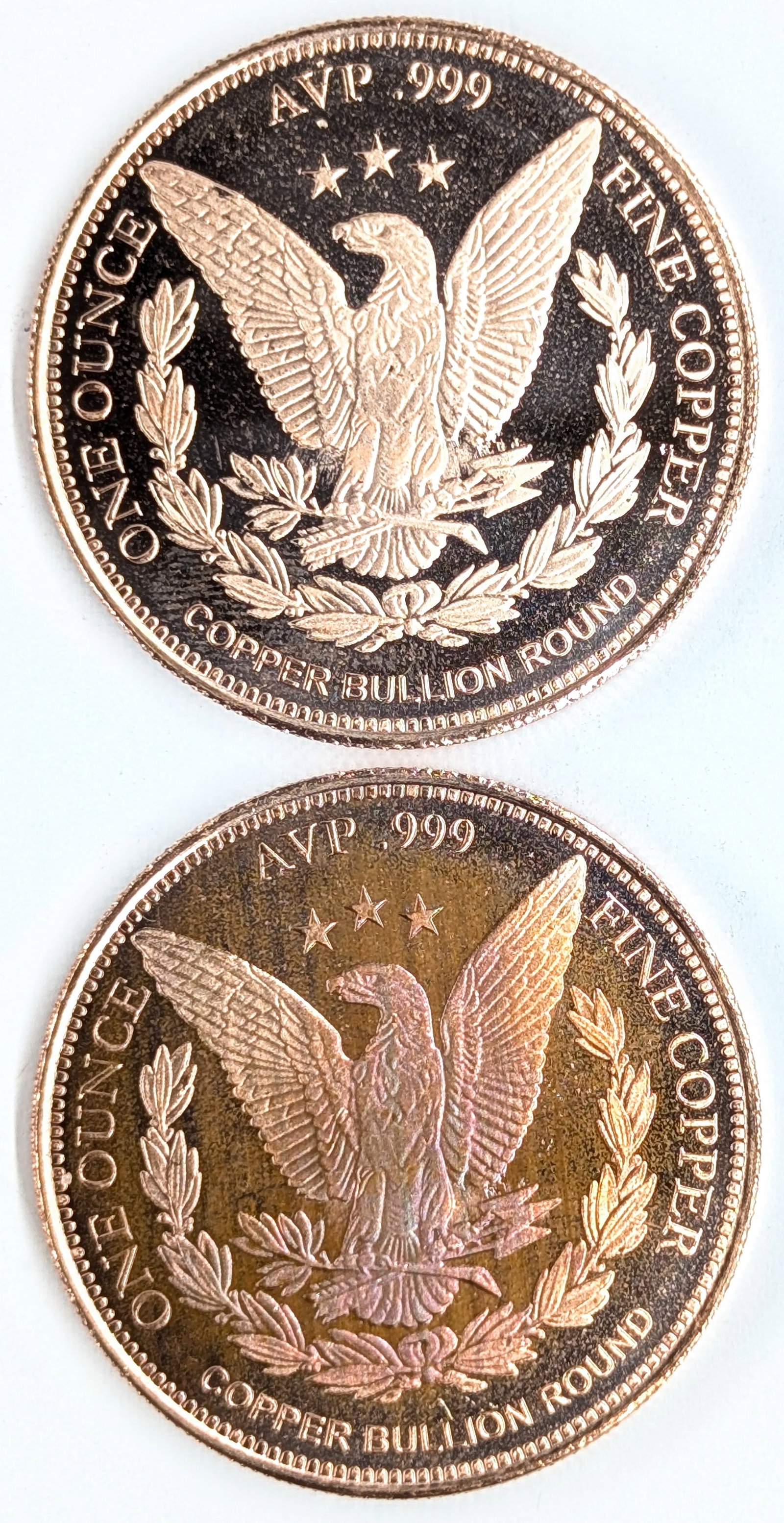 Lot of 2 - 1 Ounce (each) Fine .999 Copper Rounds - Indian Head - 2