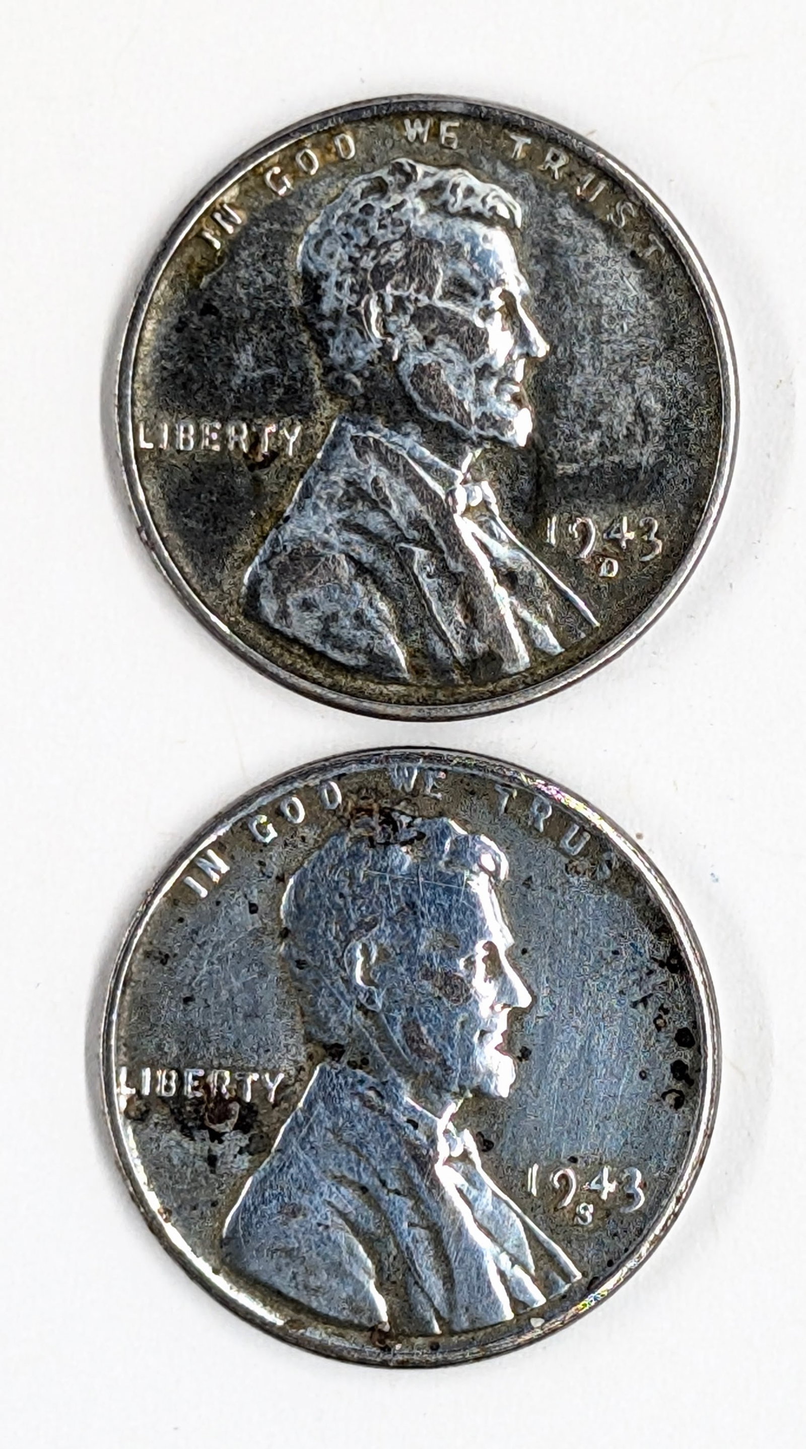 Lot of 2 - 1943 D/S Steel Lincoln Cents: Coin 