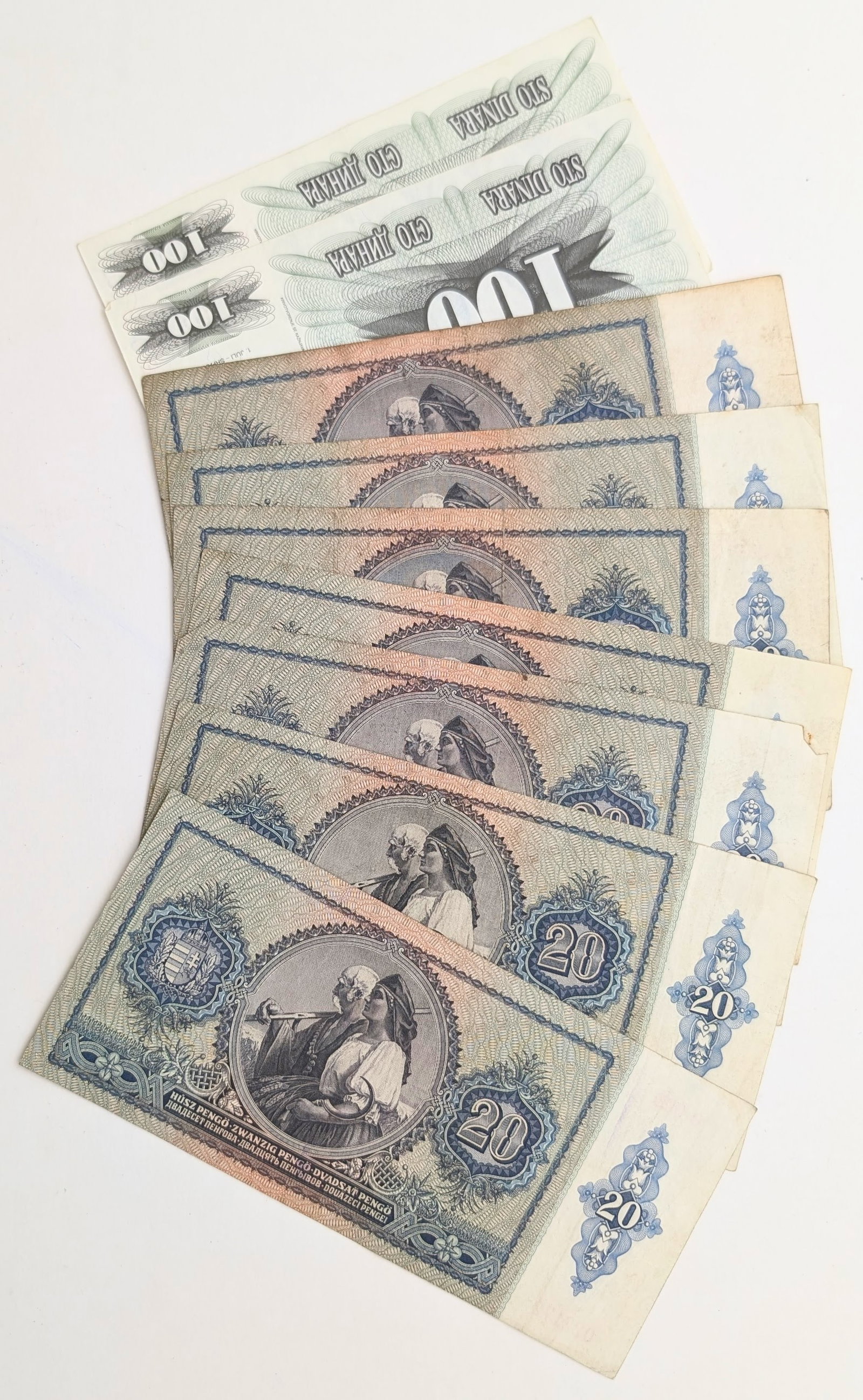 Lot of 9 Foreign Notes - Hungary & Romania - 2