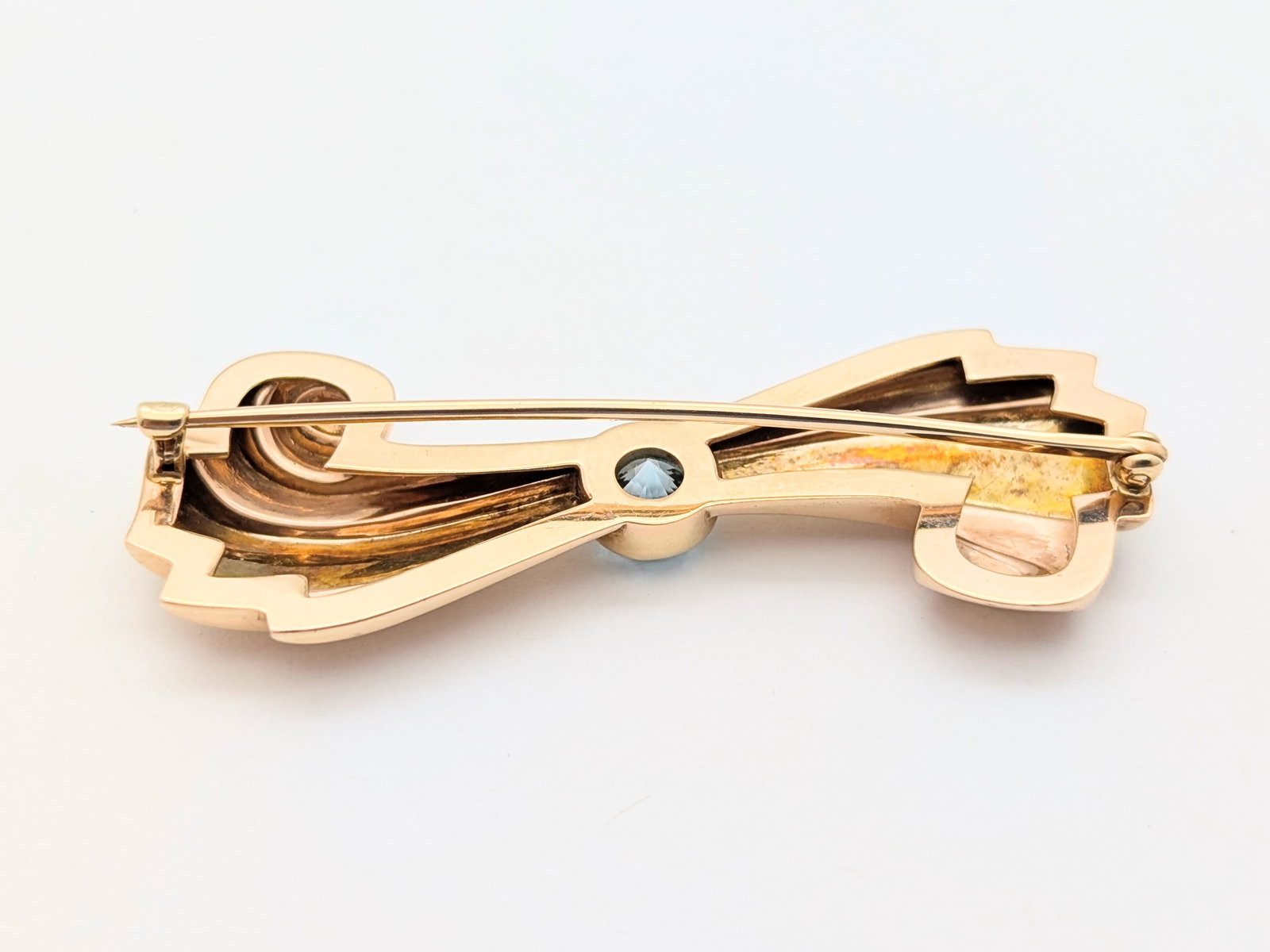 Vintage 14K Gold Light Blue Gem Ladies Brooch - 6.08g - 4