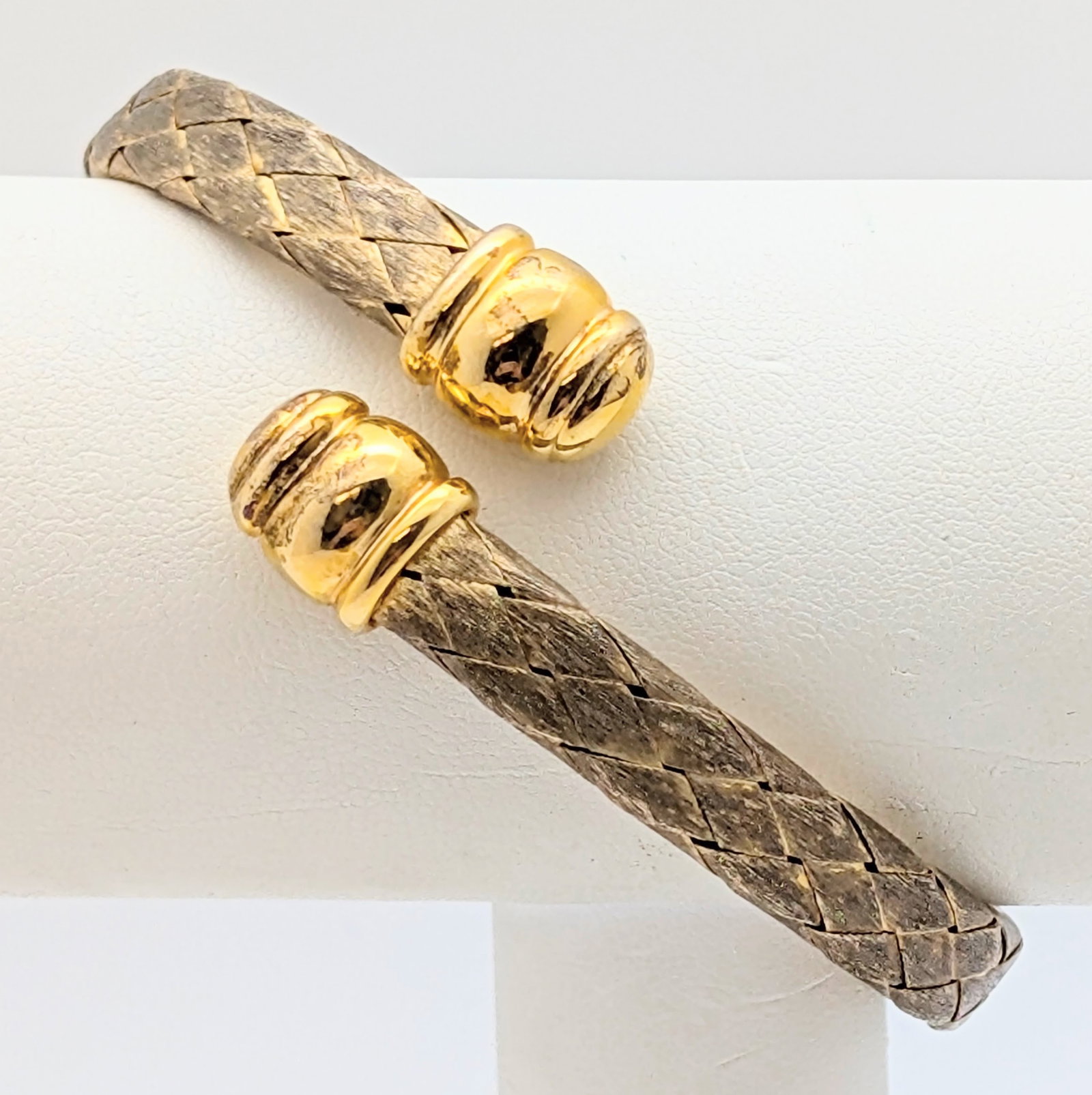 Italian Sterling Silver Gold tone Woven Texture Ladies Wrapped Bangle Bracelet - Stamped V - 23.32g: Jewelry 