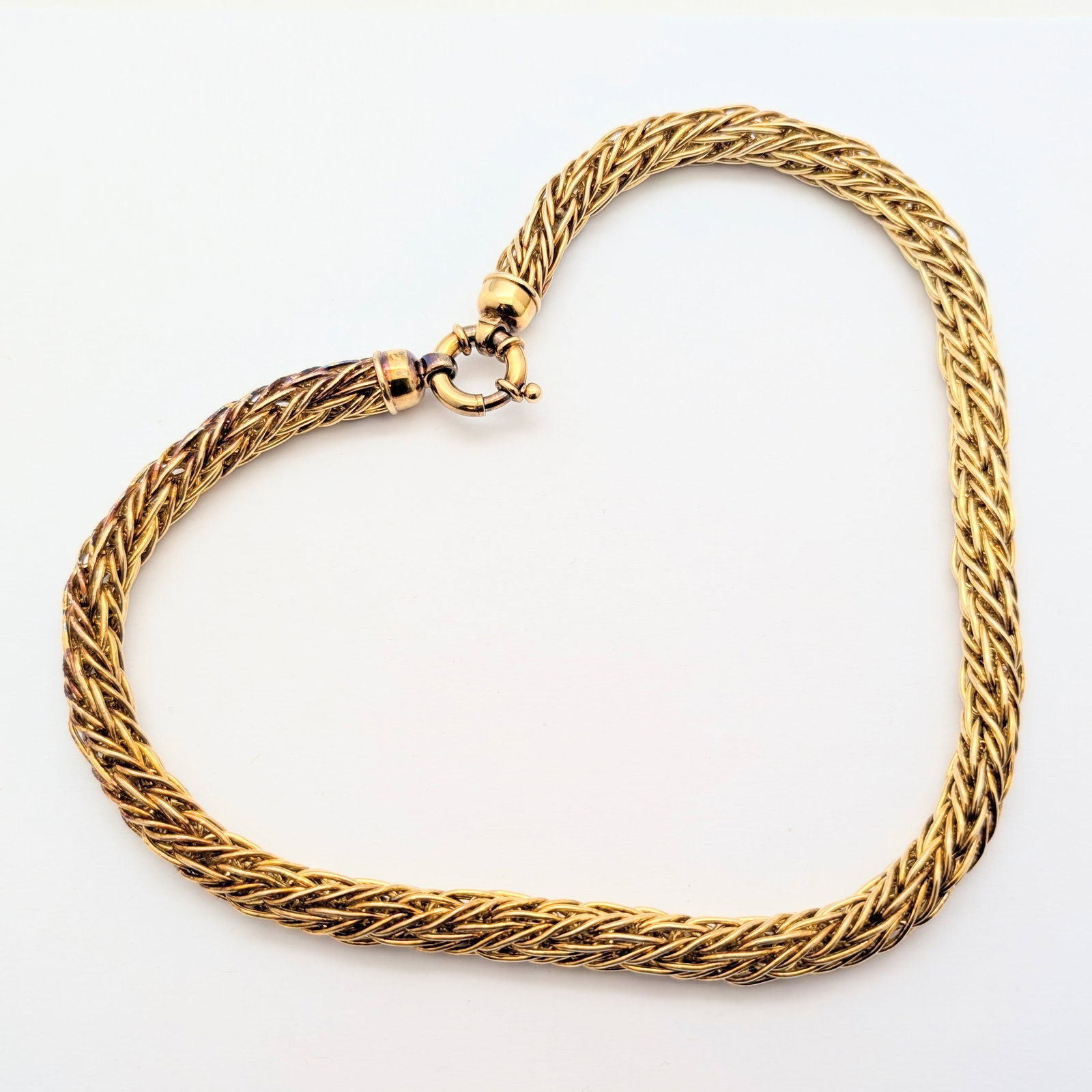 Italian Sterling Silver Gold tone Woven Wheat Chain Ladies Necklace - 76.76g: Length: 20in 