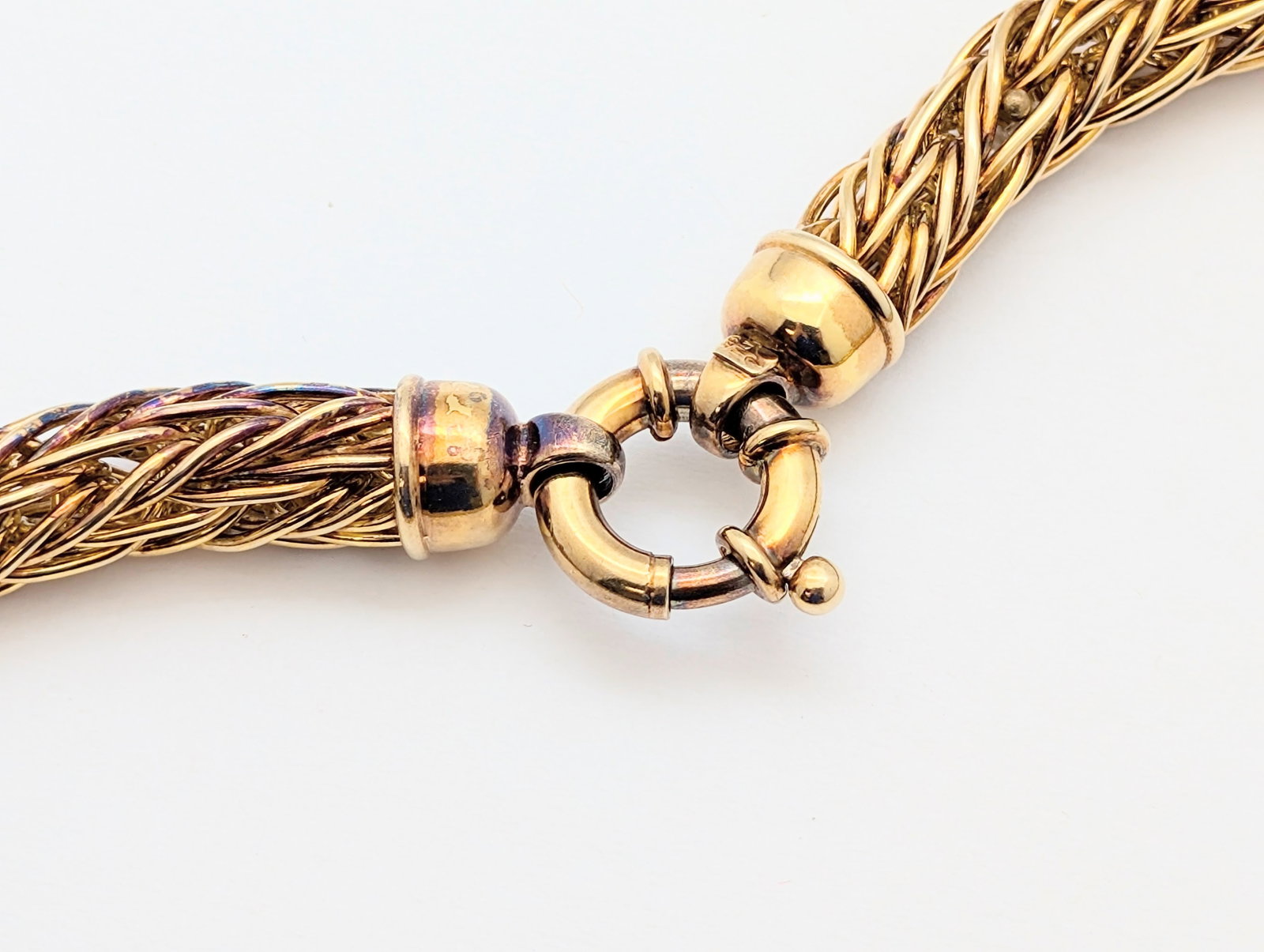 Italian Sterling Silver Gold tone Woven Wheat Chain Ladies Necklace - 76.76g - 4