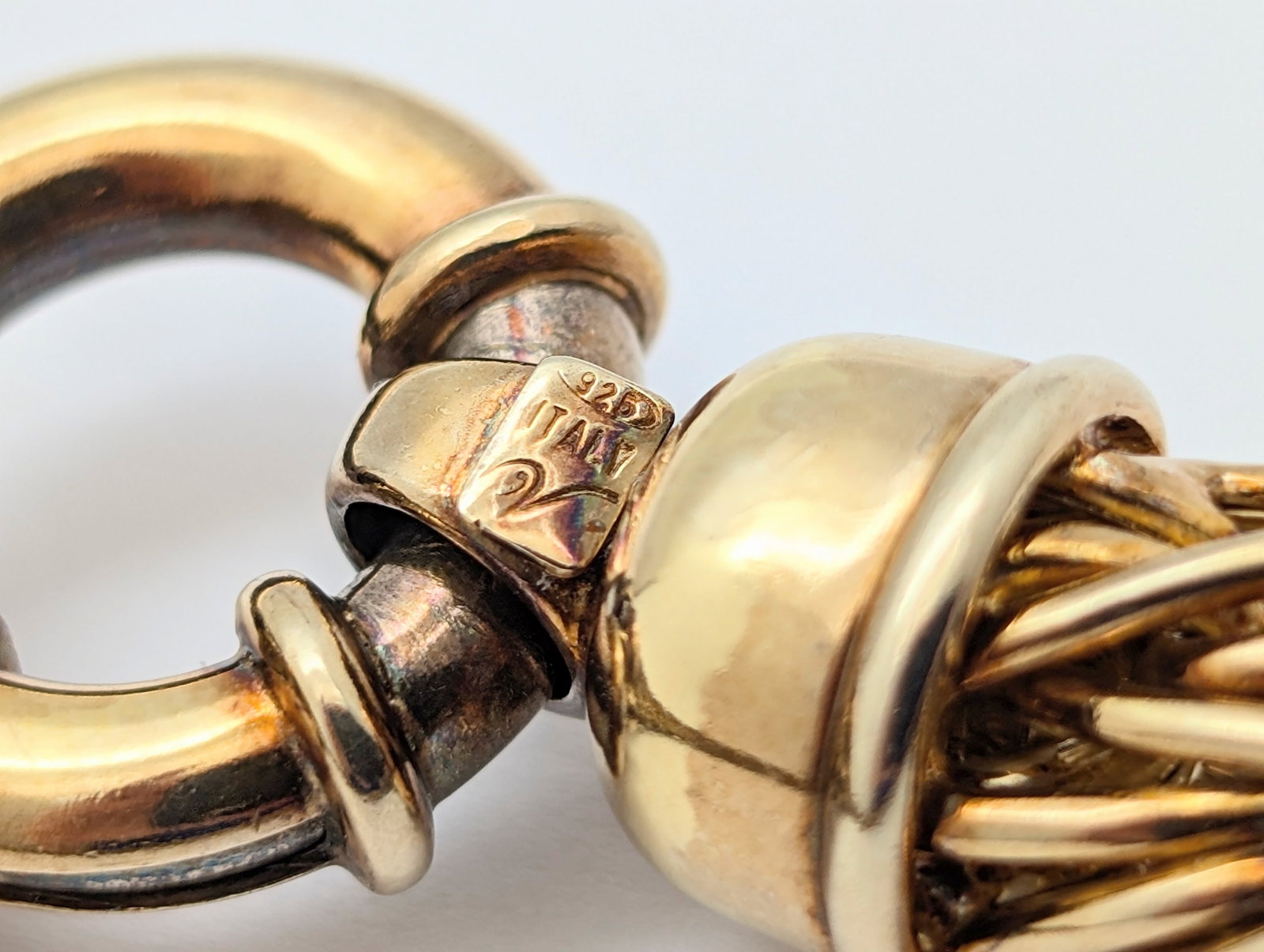 Italian Sterling Silver Gold tone Woven Wheat Chain Ladies Necklace - 76.76g - 5