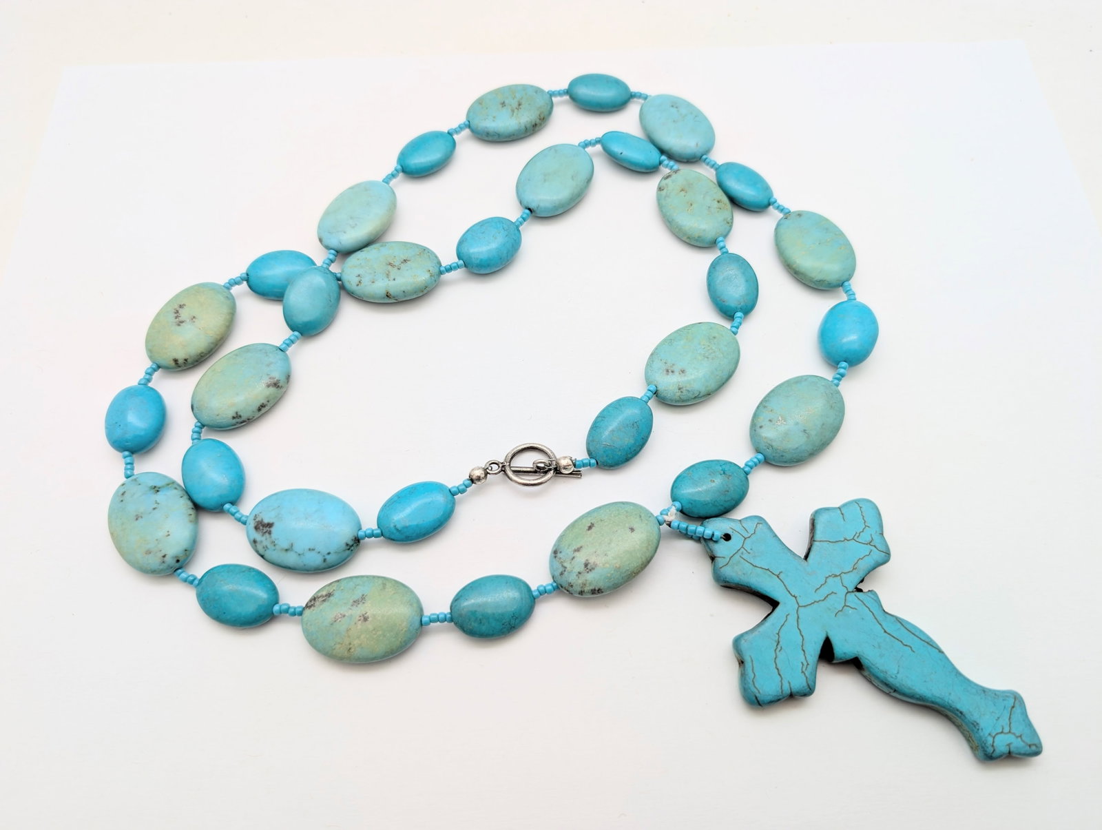 Turquoise Beaded Cross Ladies Necklace - 2