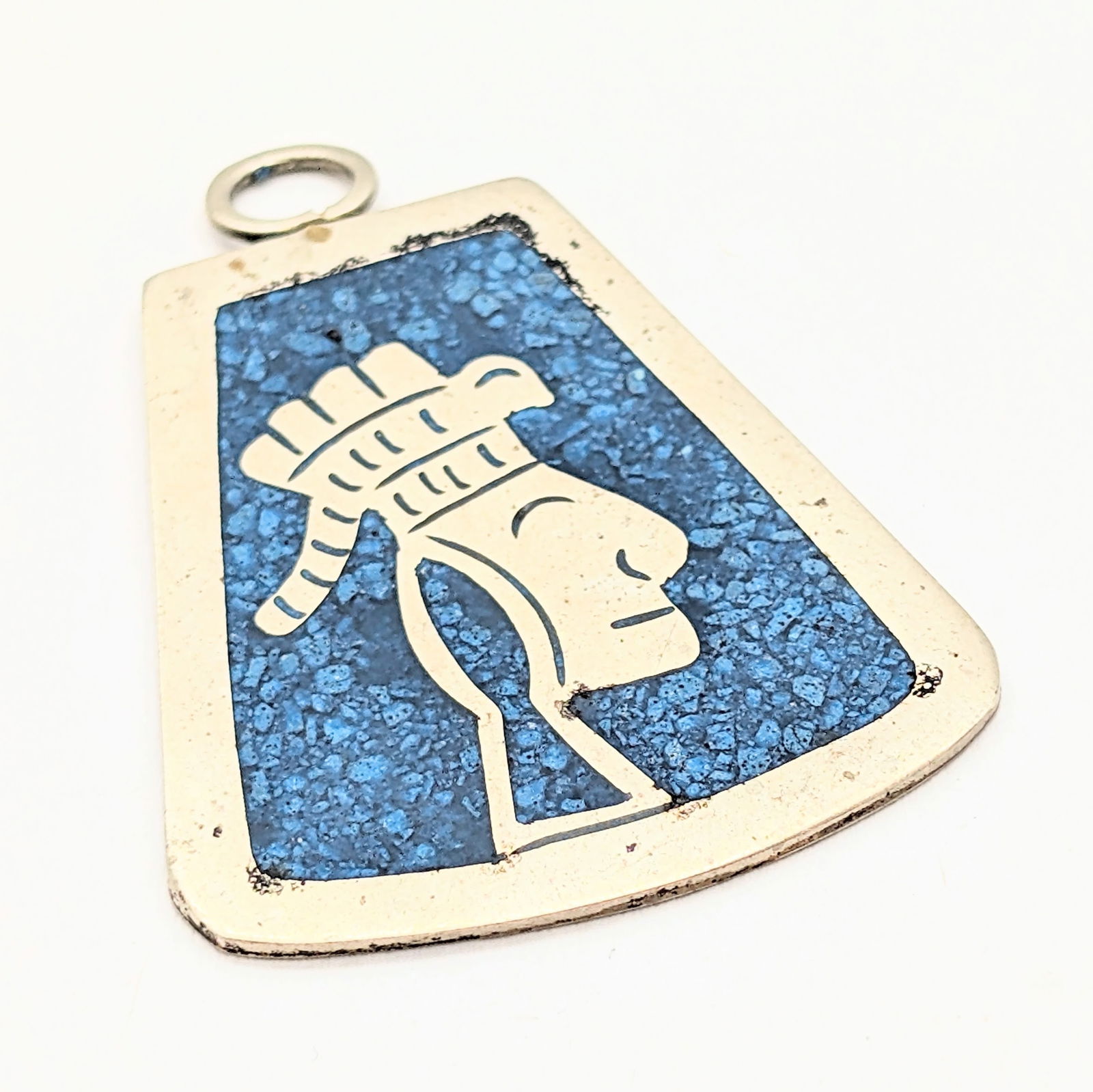 Mexican Sterling Silver Blue Inlay Pendant: Jewelry 