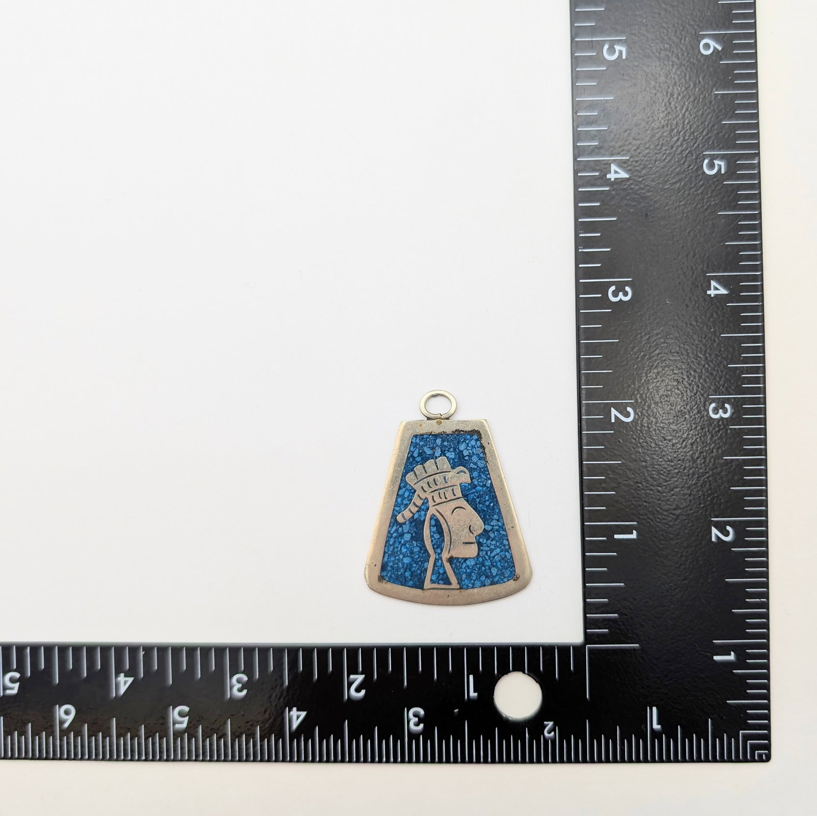 Mexican Sterling Silver Blue Inlay Pendant - 4