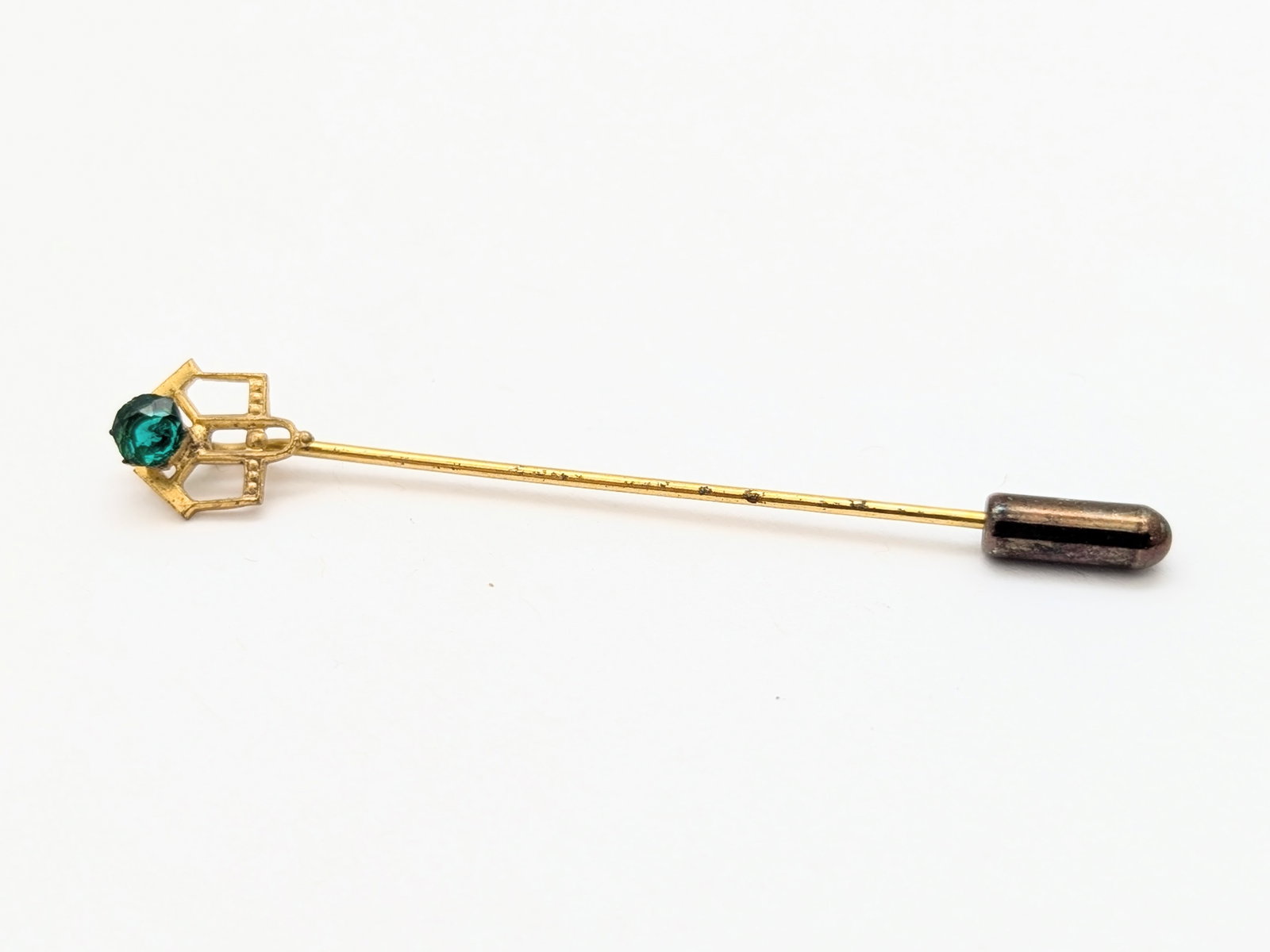 Vintage Green Gem Ladies Lapel Pin: Jewelry