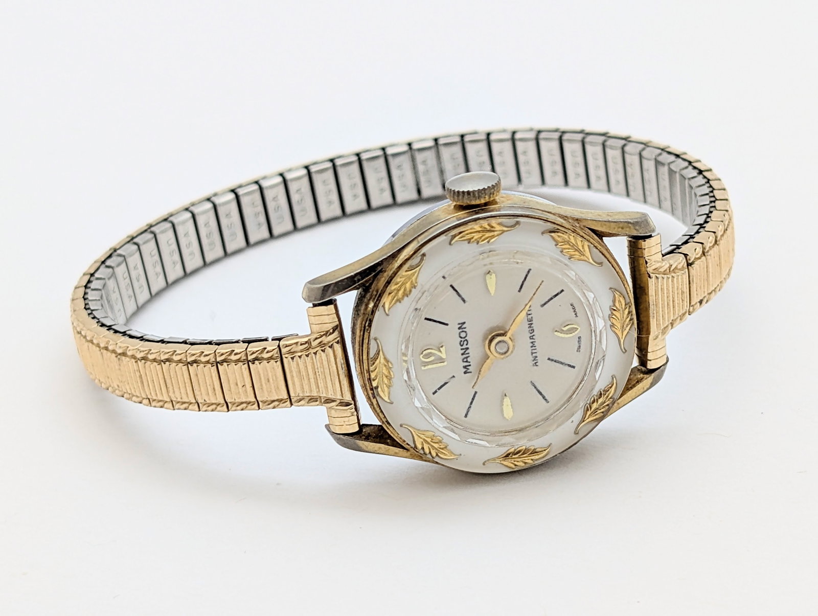 Vintage Manson Leaf Bezel Mechanical Swiss-made Ladies Watch - Works! - 3