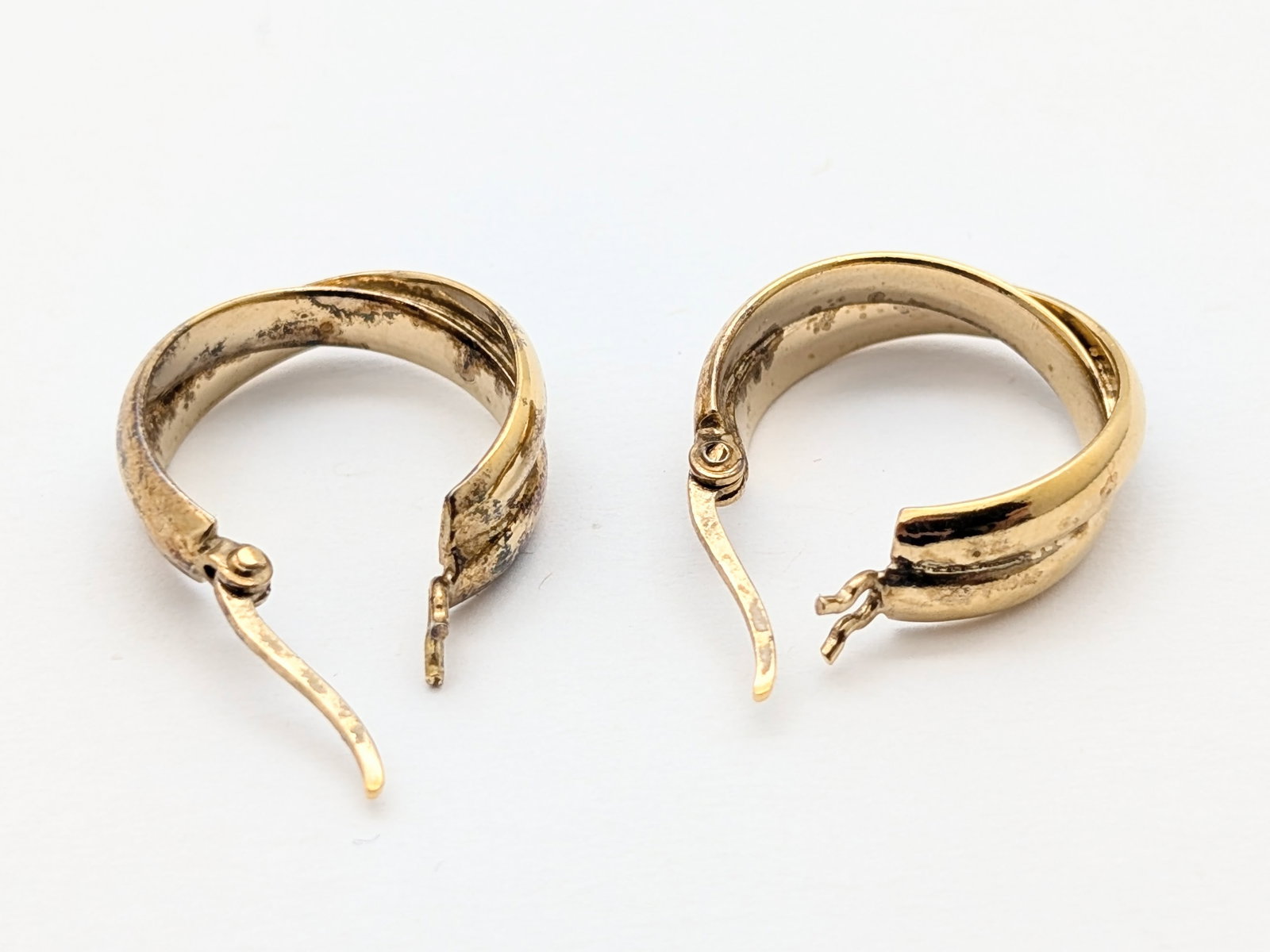 Sterling Silver Gold tone Double Hoop Ladies Earrings - 2