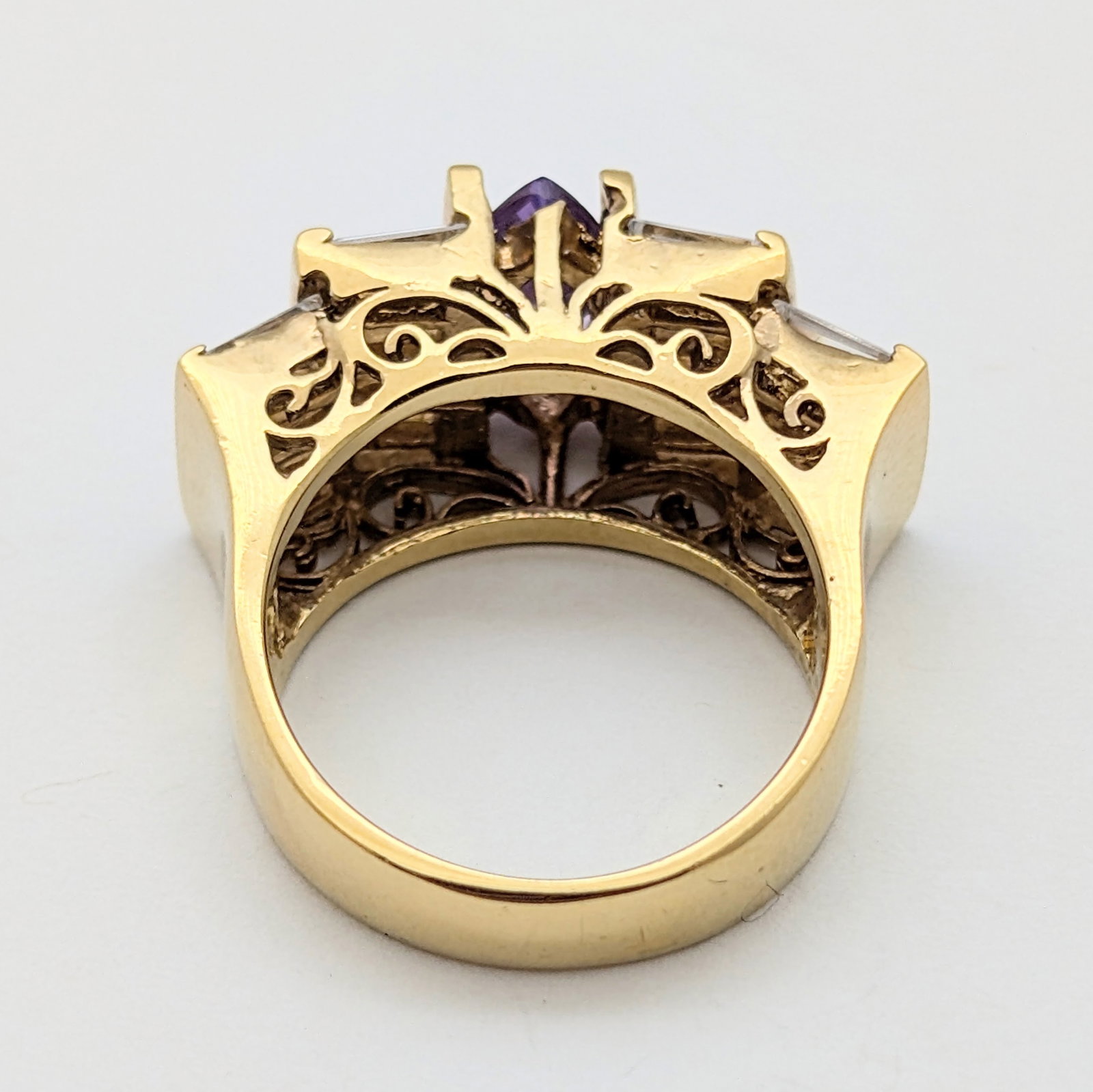 Sterling Silver Gold tone Art Deco Purple & White Gem Ladies Ring - 5