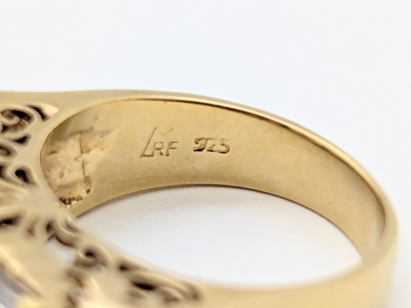 Sterling Silver Gold tone Art Deco Purple & White Gem Ladies Ring - 6