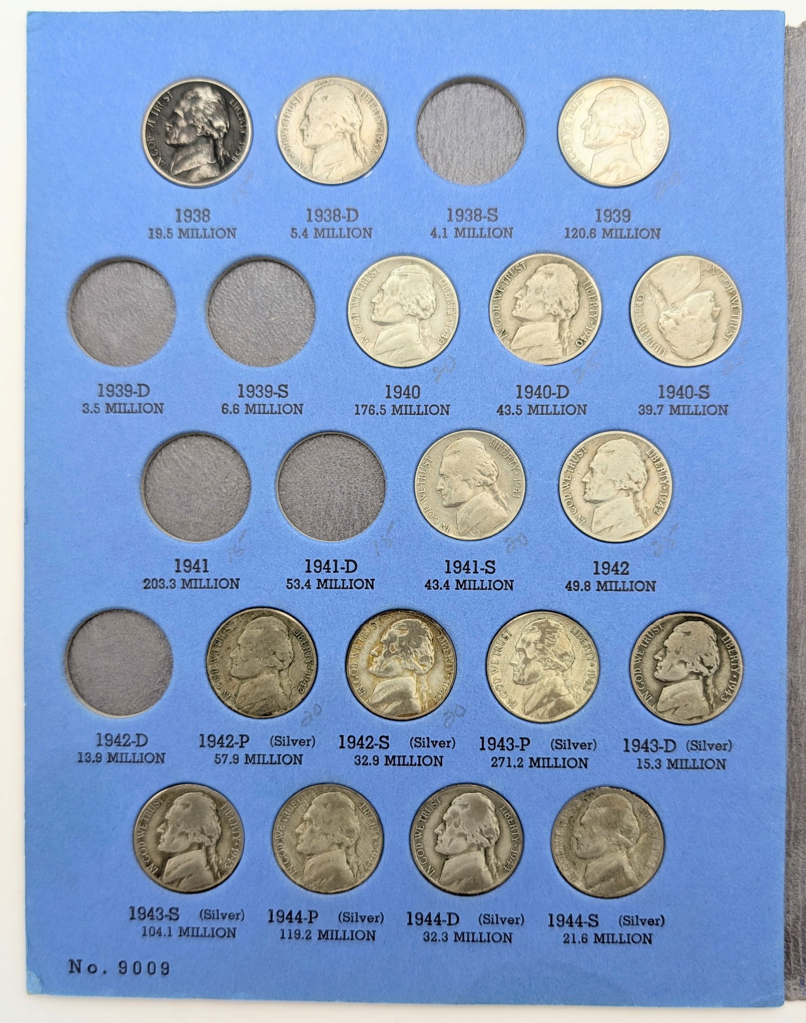 Jefferson Nickel 1938-1961 Book w/ 56 Nickels - 2
