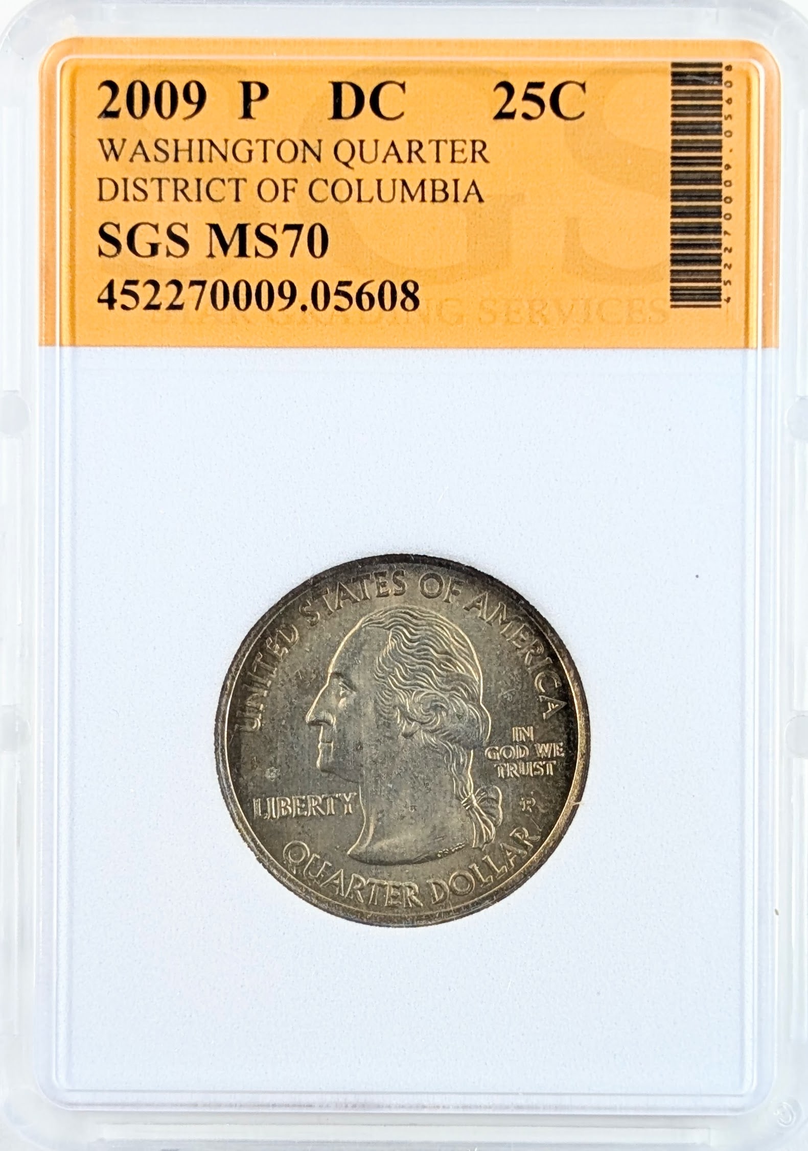 SGS 2009-P MS70 District of Columbia Quarter: Coin 