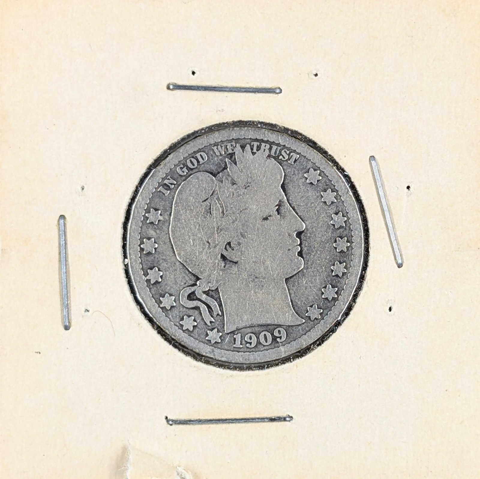 1909 Silver Barber Quarter: Silver 