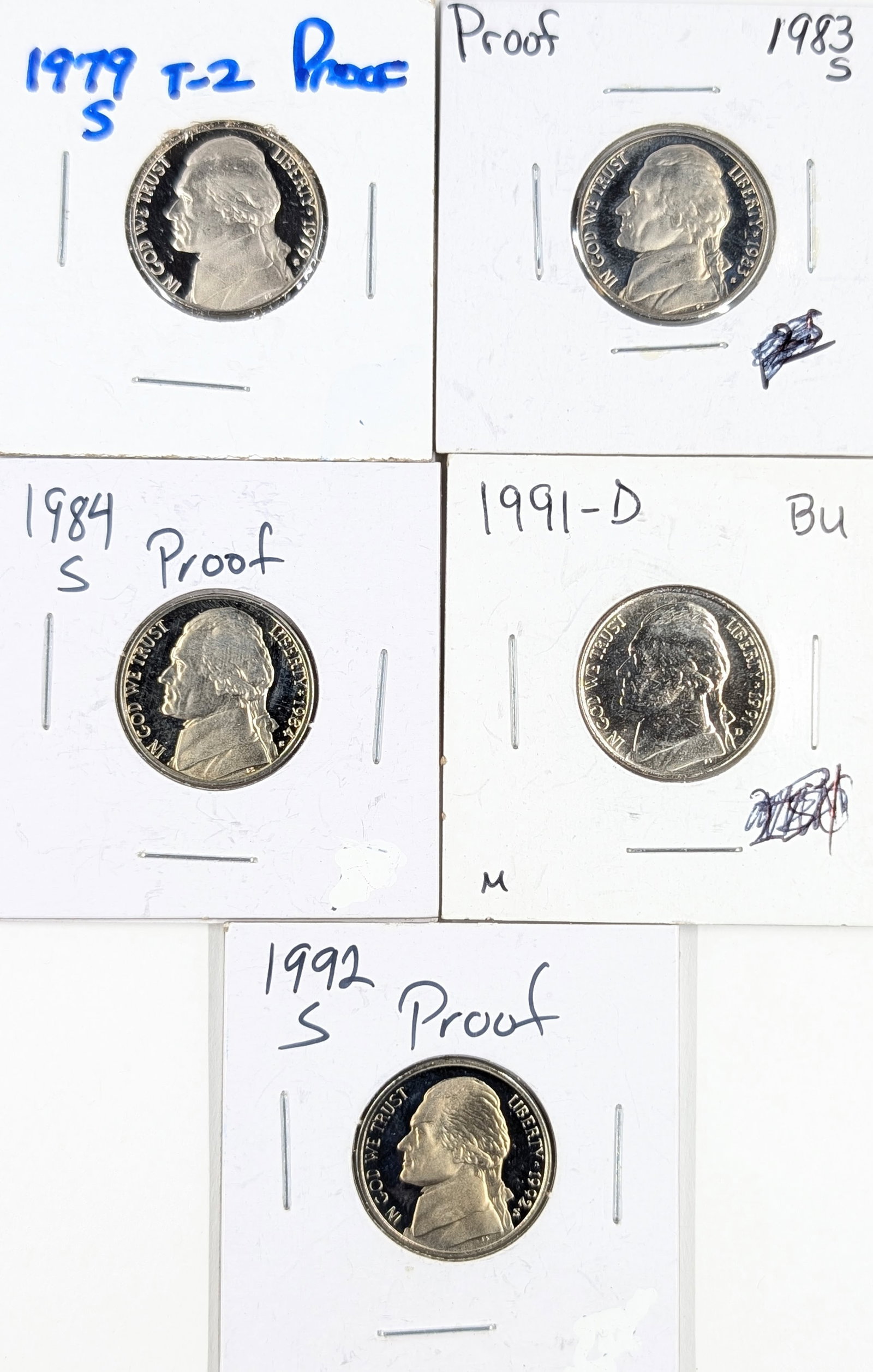 Lot of 5 Jefferson Nickels - 1979-1992 - All Proofs: Coin 
