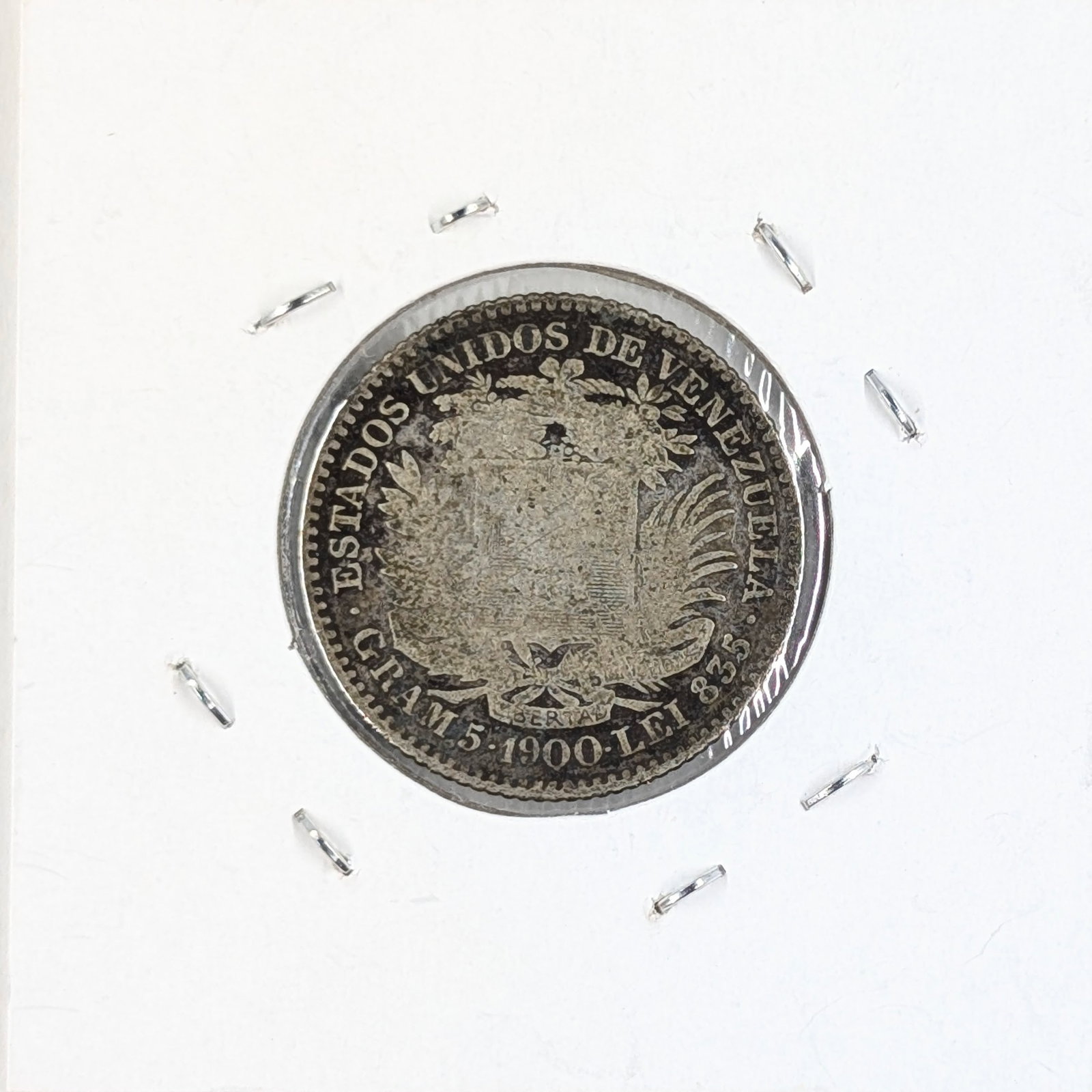 1900 Silver Venezuela 1 Bolivar: 83.5% Silver 