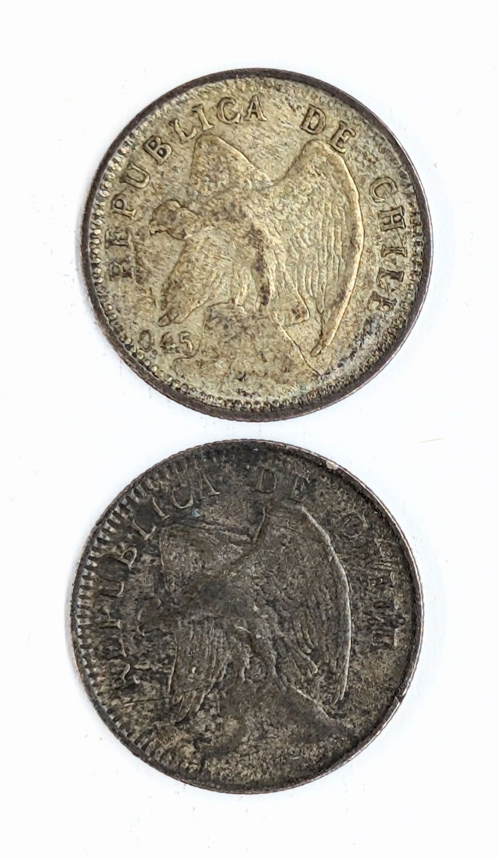 Lot of 2 Silver Chile 10 Centavos - 1917, 1919 - 2