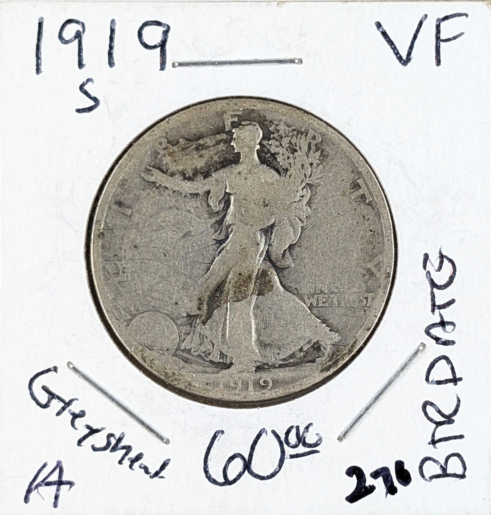 1919-S Silver Walking Liberty Half Dollar - KEY DATE - 3