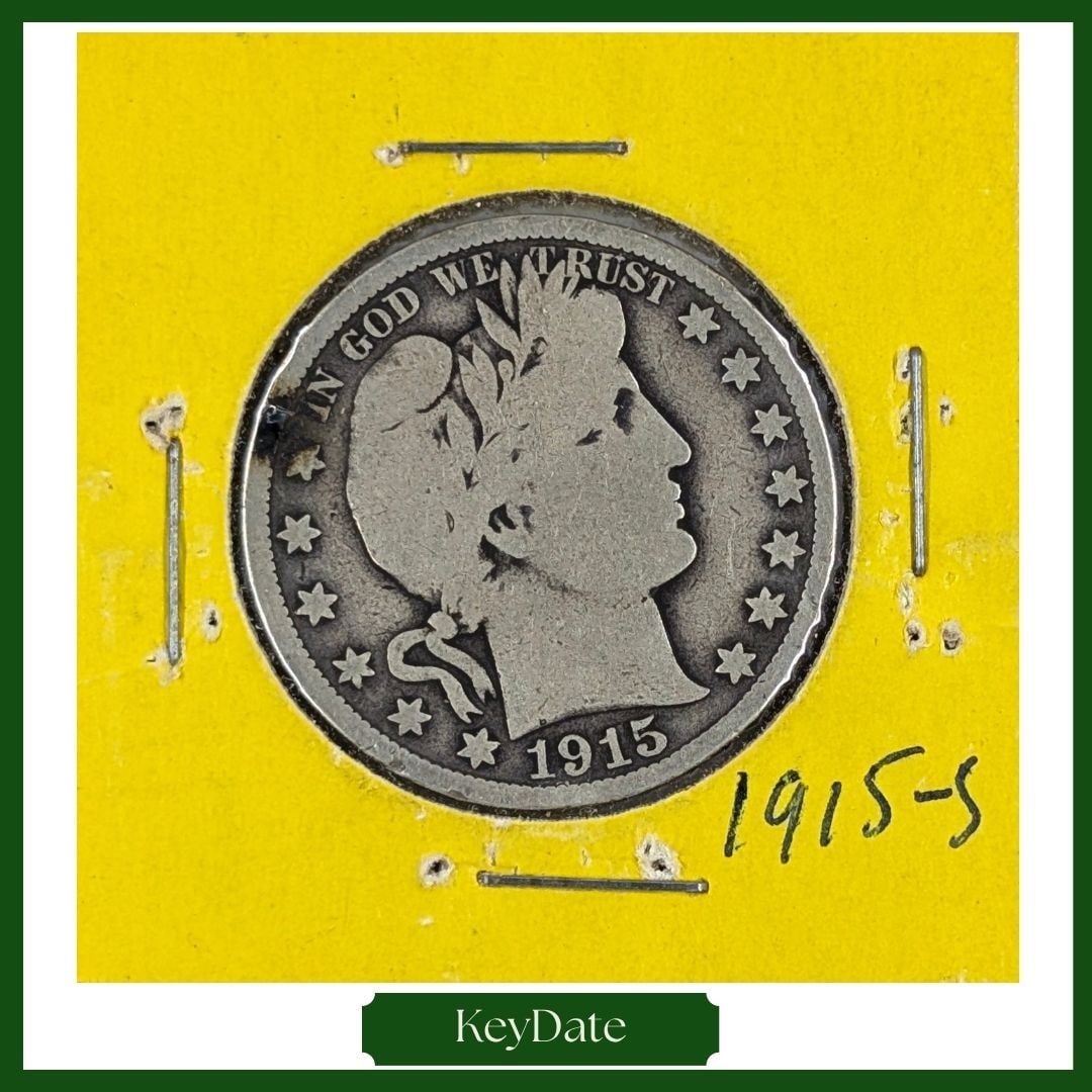 1915-S Silver Barber Half Dollar - KEY DATE: Silver 