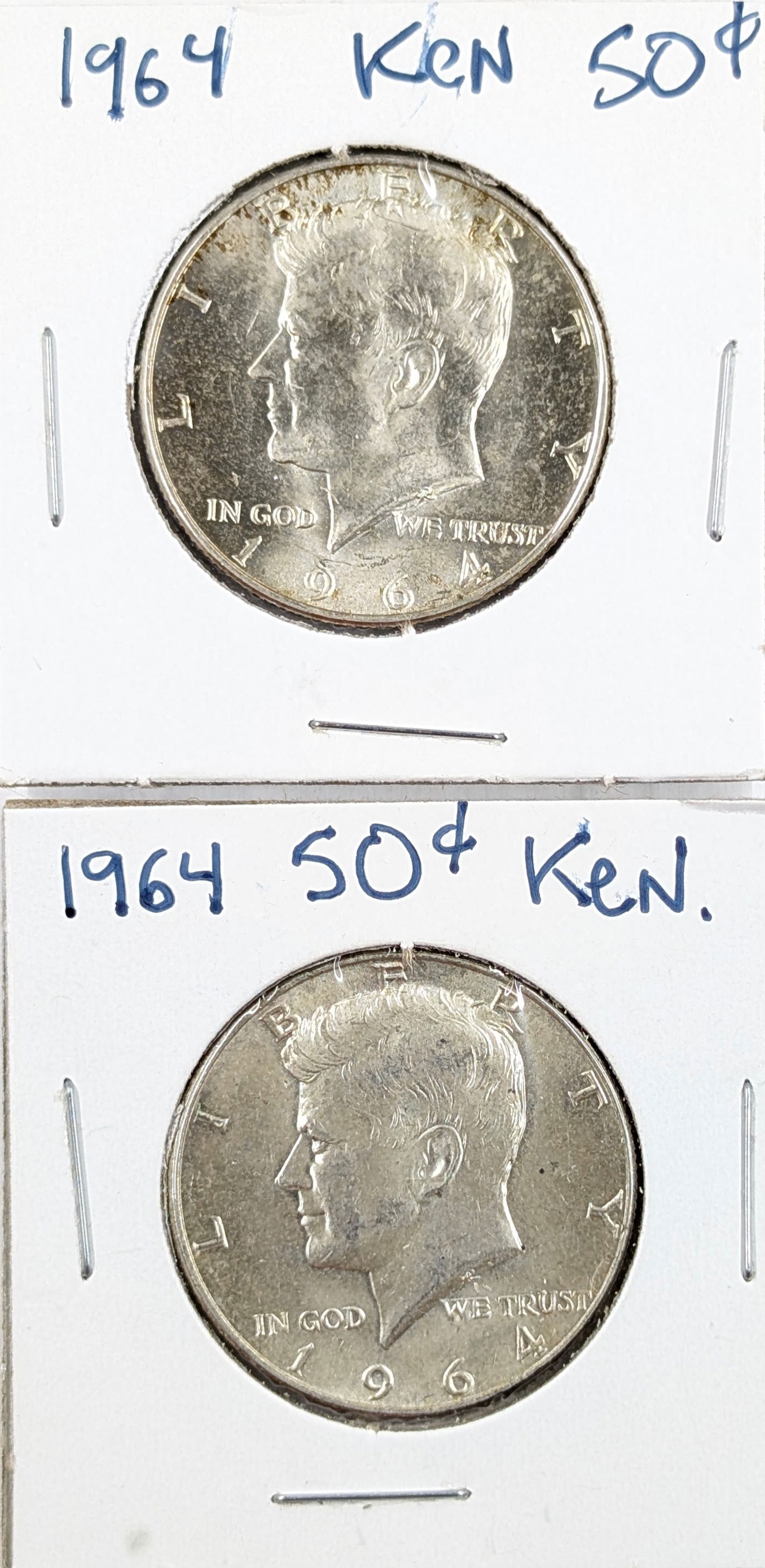 Lot of 2 Silver 1964 John F Kennedy Half Dollars: Silver 