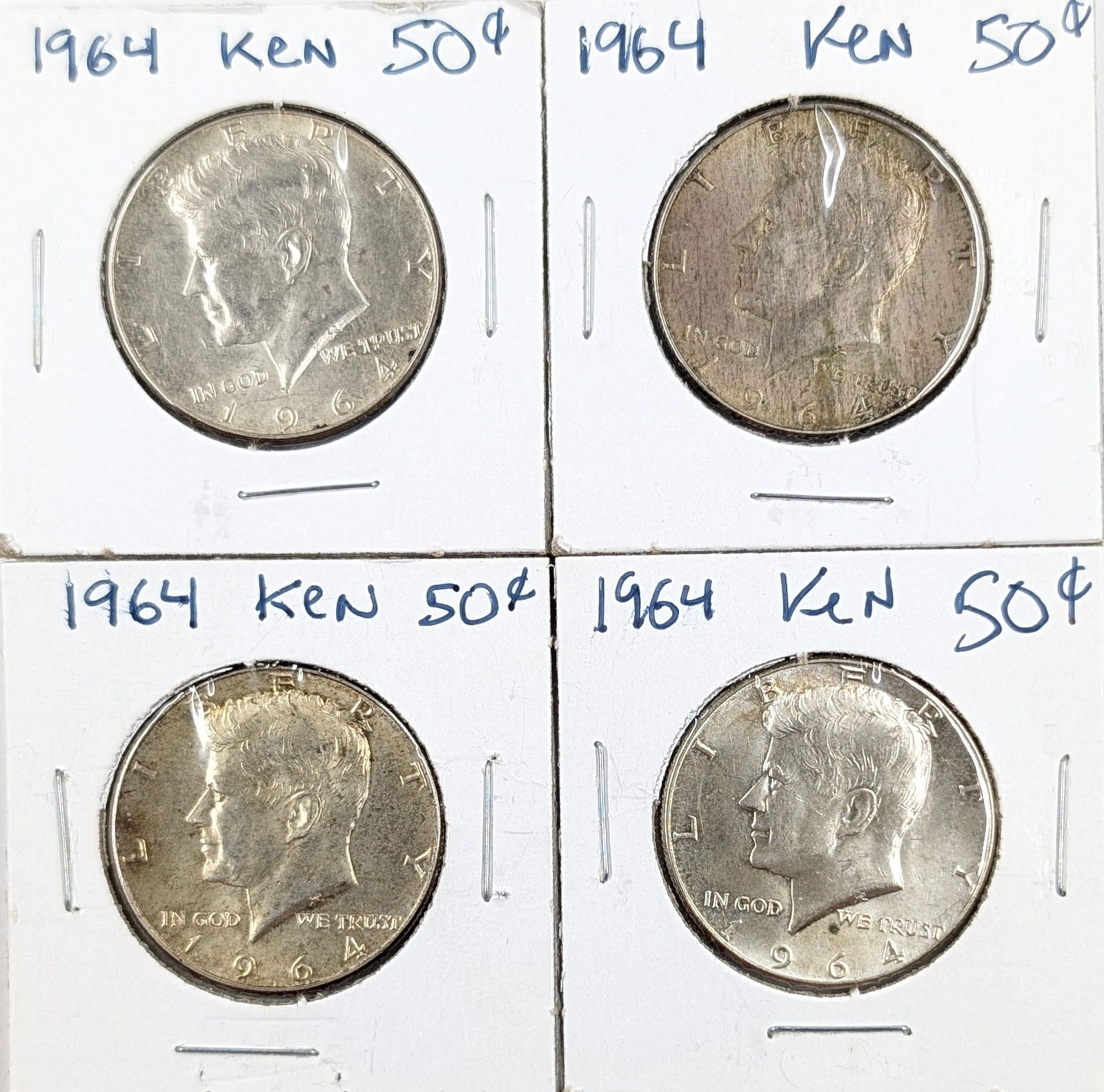 Lot of 4 Silver 1964 John F Kennedy Half Dollars (1 of 2)