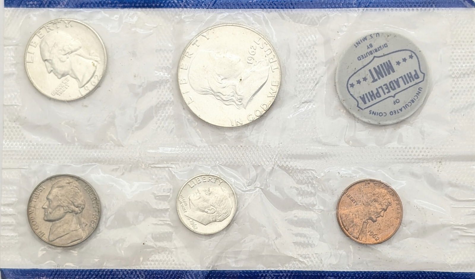 1962-P Silver US Mint Uncirculated Coin Set w/ Silver Half, Quarter & Dime: Sealed pack only, no box 