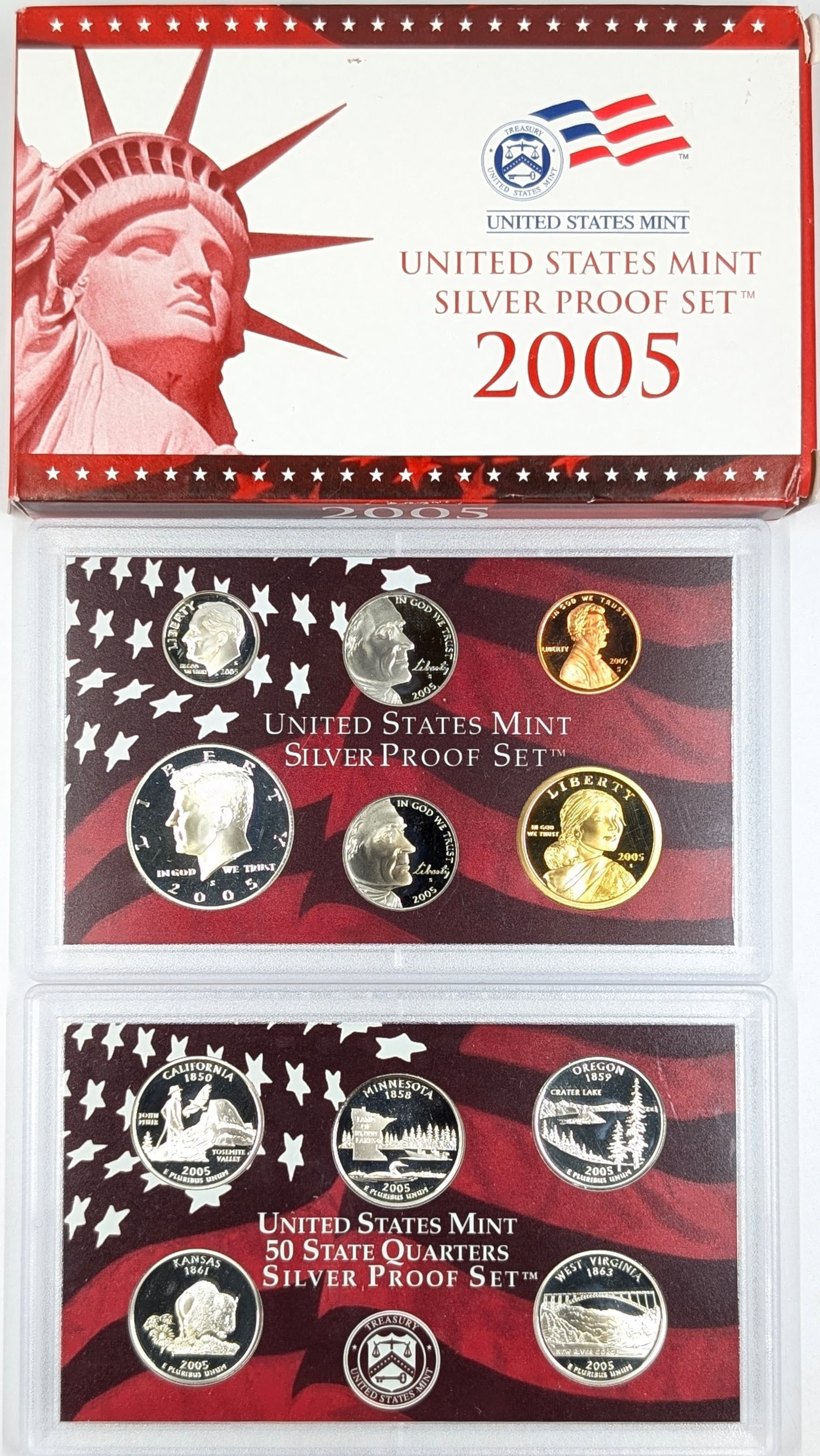 2005 Silver US Mint Proof Set w/ Silver Half, Quarters & Dime w/ COA (1 of 3)