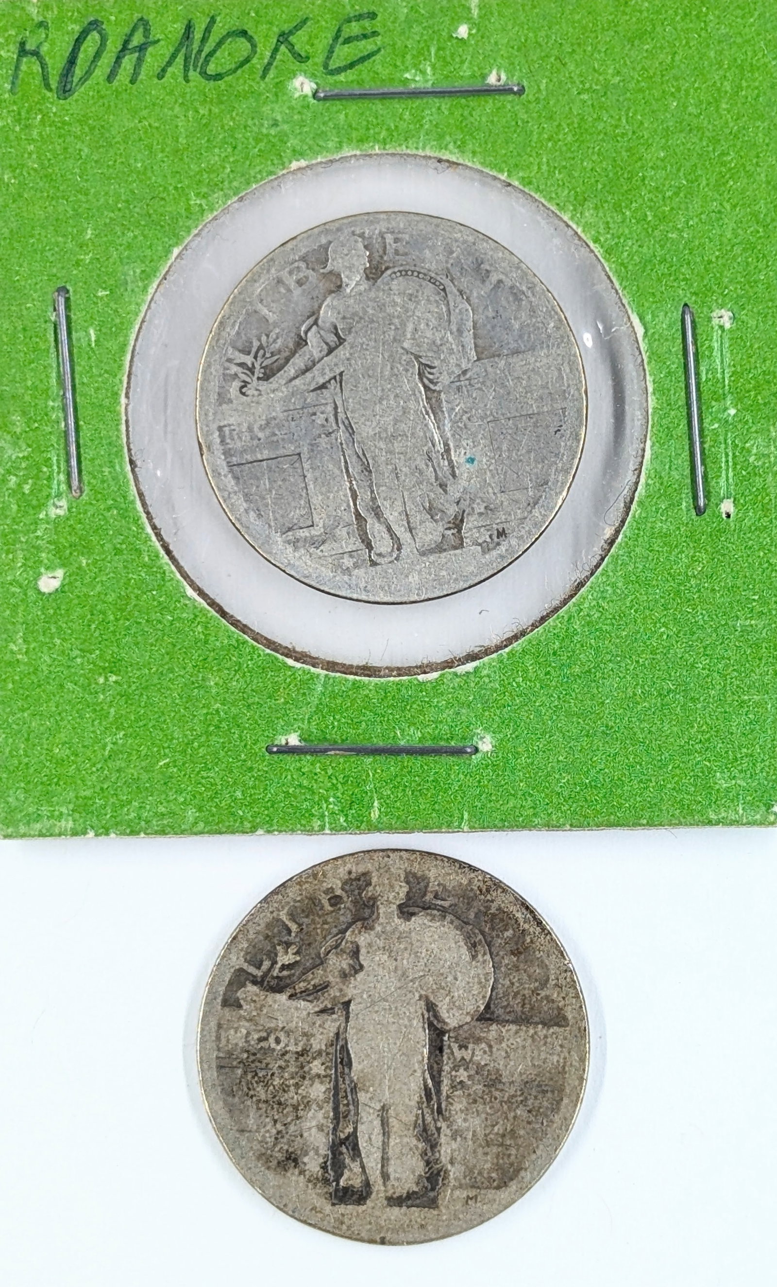 Lot of 2 Silver Standing Liberty Quarters - No Dates: Silver 