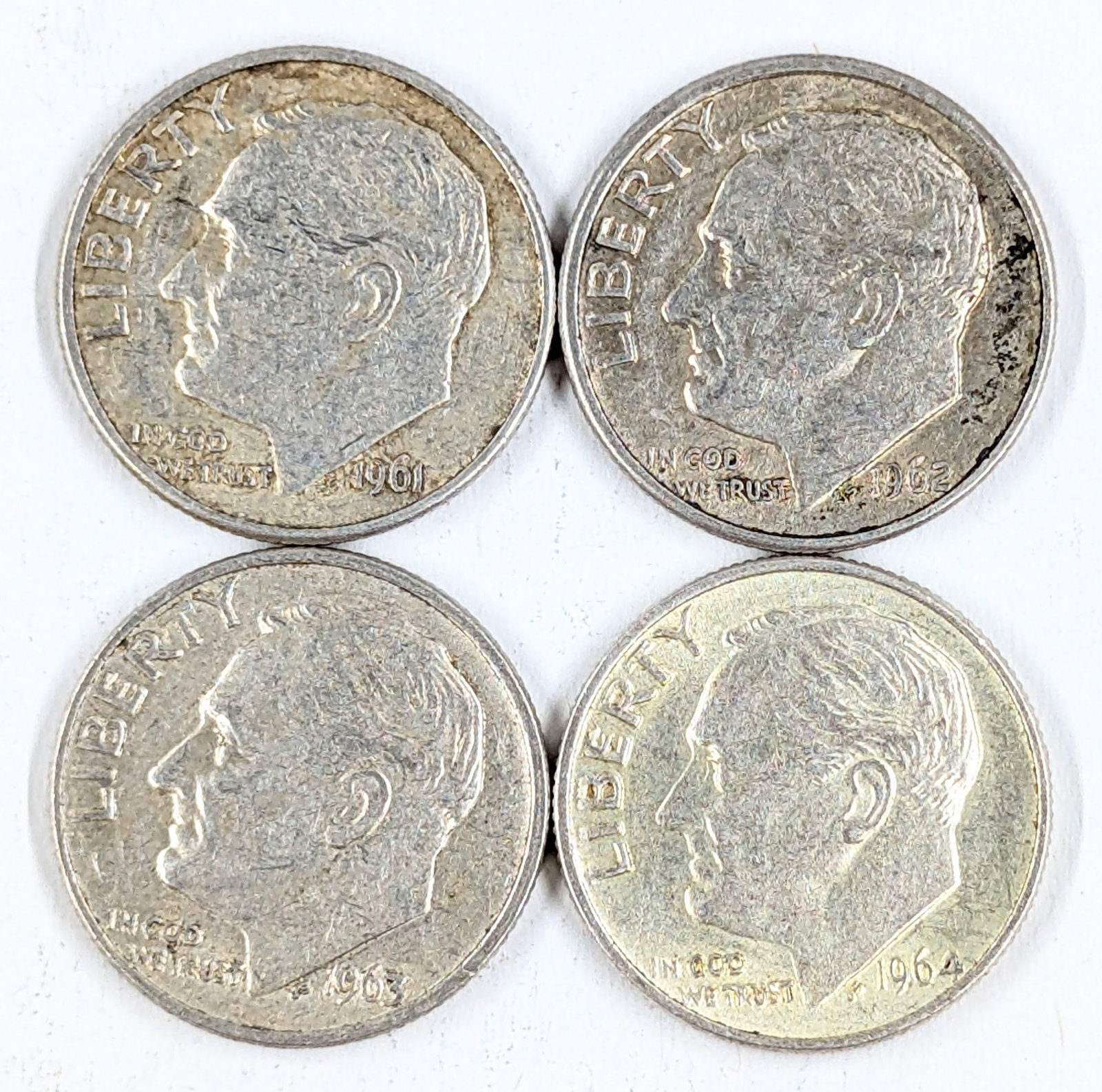 Lot of 4 Silver Roosevelt Dimes - 1961-1964: Silver 