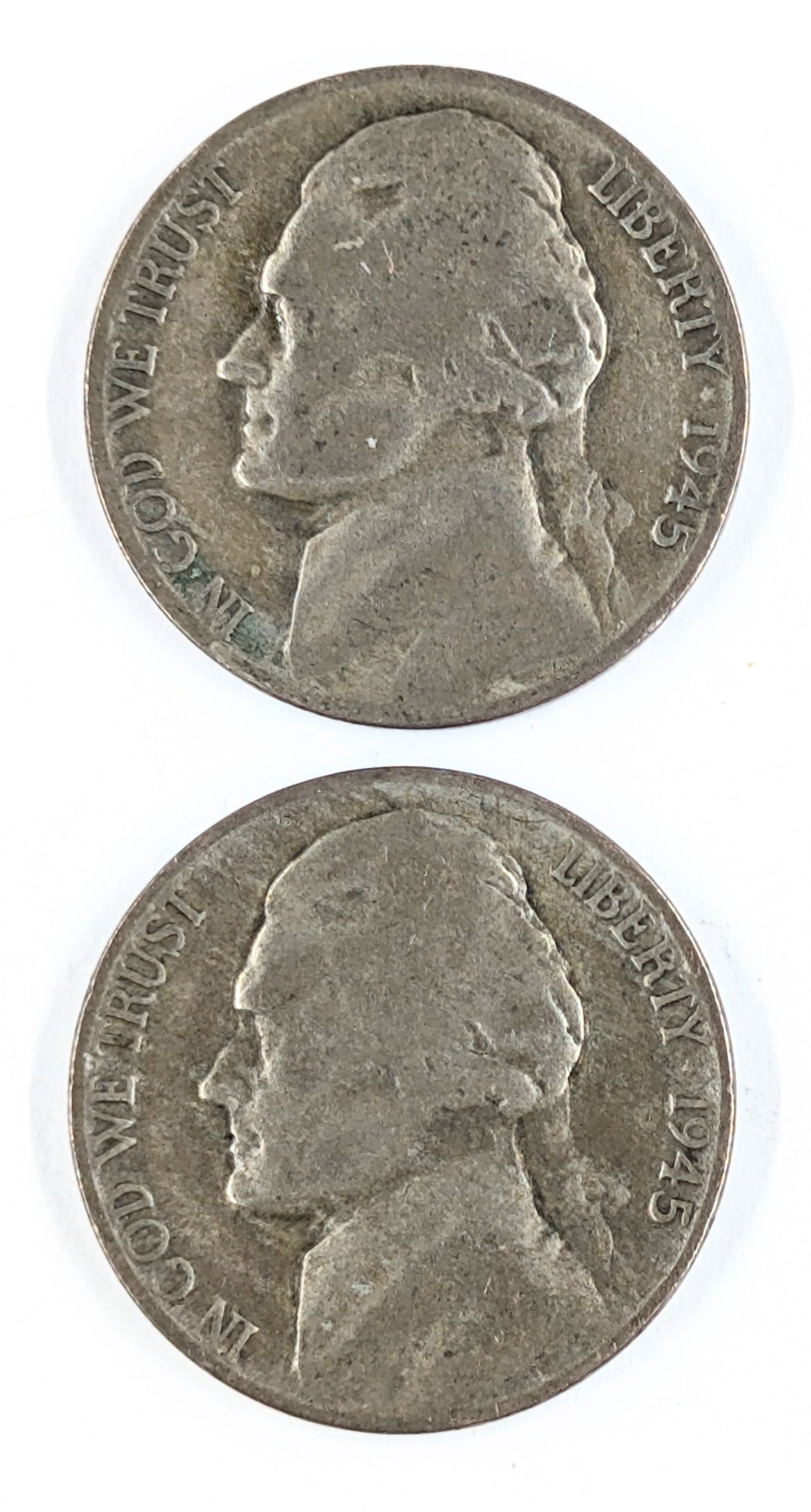 Lot of 2 Silver War Nickels - 1945 P/D: 35% Silver