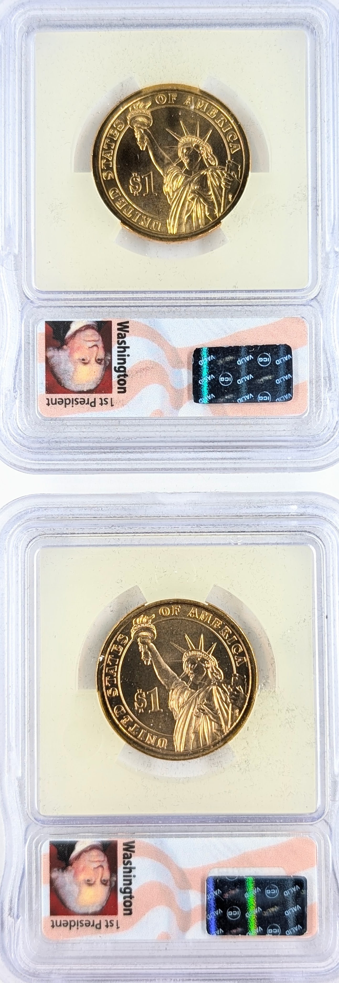 Lot of 2 ICG 2007 P/D SP69 Washington Presidential Dollars - First Day of Issue - 2