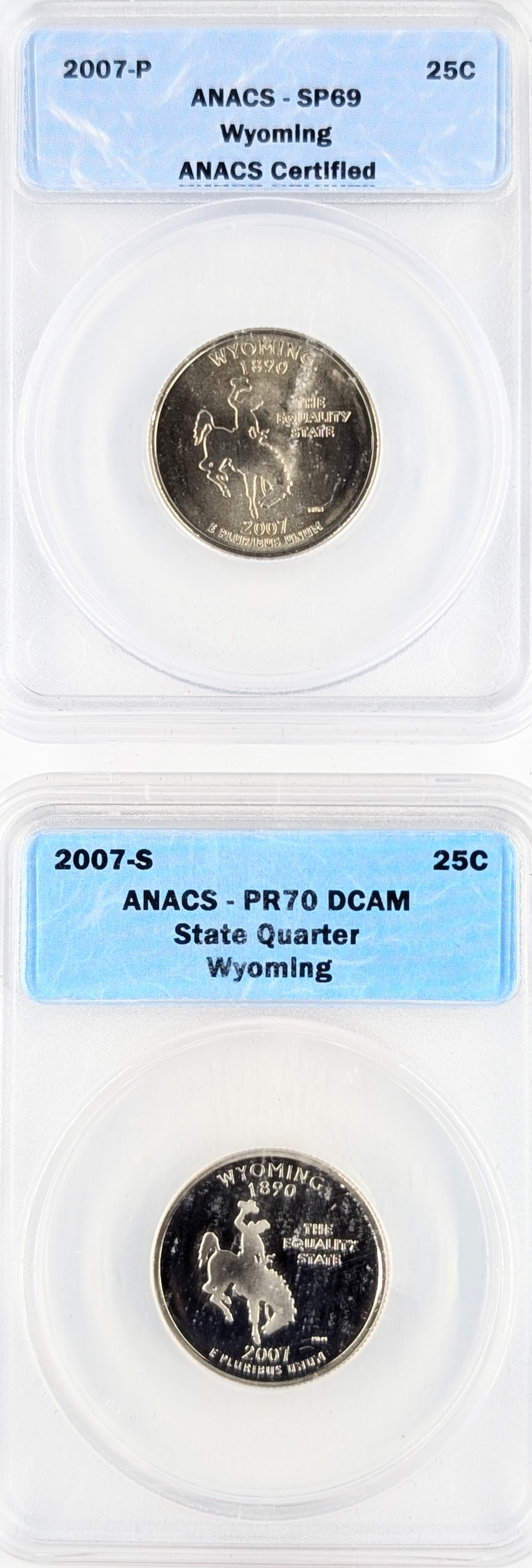 Lot of 2 ANACS 2007 P/S Wyoming State Quarters - SP69 & PR70 DCAM: Coin 
