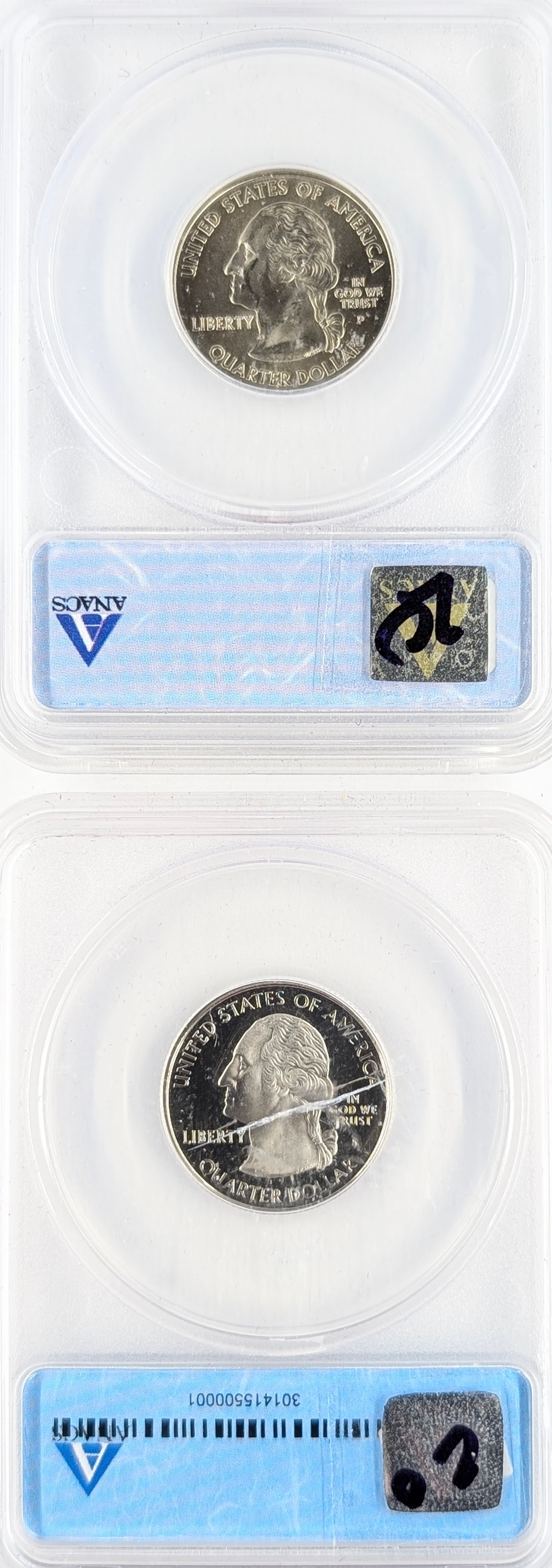 Lot of 2 ANACS 2007 P/S Wyoming State Quarters - SP69 & PR70 DCAM - 2